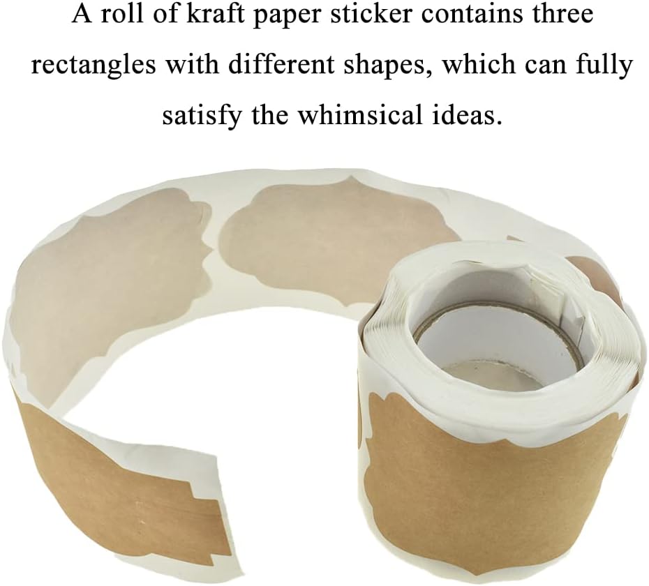 HAHIYO 3*2Inches 150Pcs Natural Brown Kraft Sticker Rectangles of 3 different shapes Label Sticker Roll Blank label Sticker to Write On Permanent Adhesive Dot Sticker for Jar Canning Label Price Tag