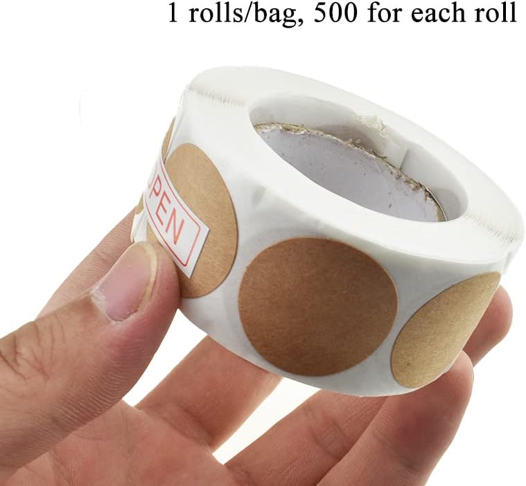 HAHIYO 1-Inch 500Pcs Natural Brown Kraft Round Label Roll - Blank Adhesive Sticker to Write On for Jar, Canning, Price Tag, Store Organizing