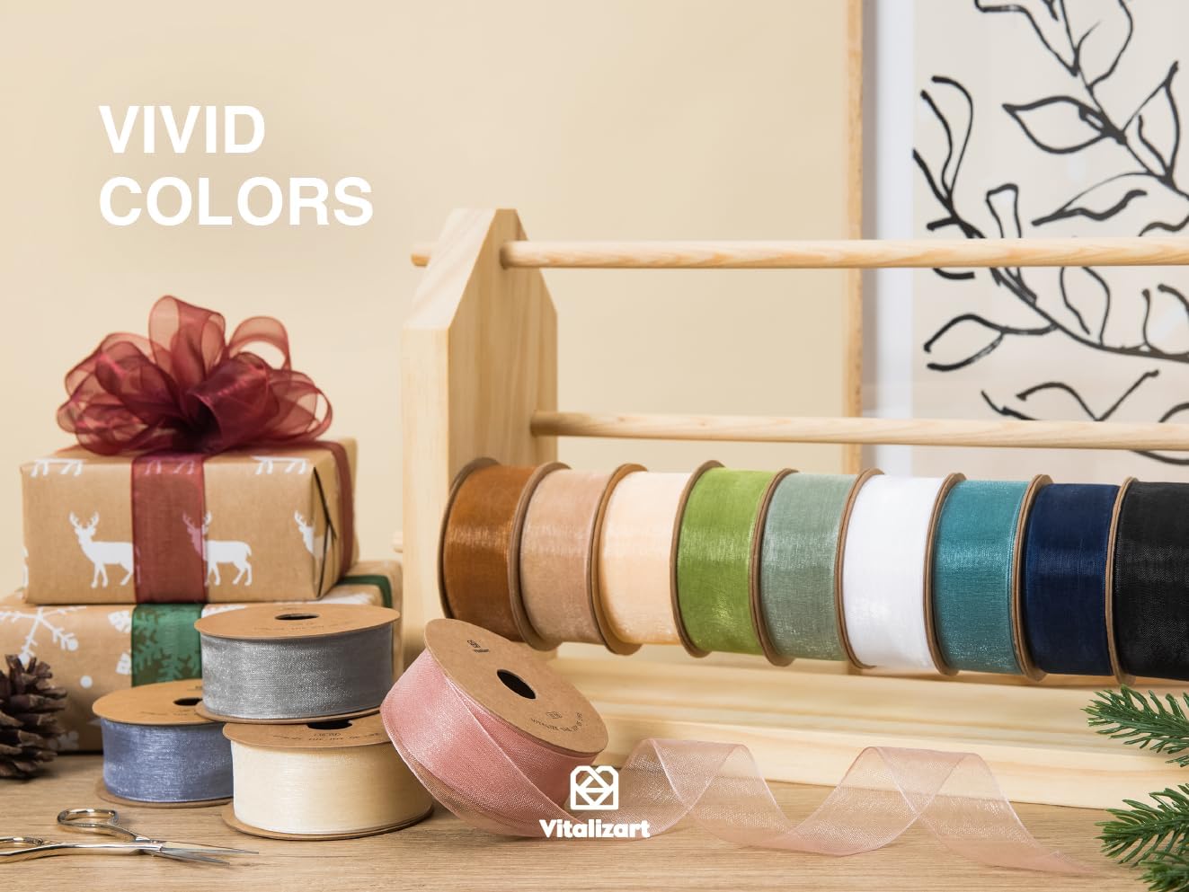 Vitalizart Organza Sheer Ribbon 1 inch x 30 Yd Cream White Rose Gold & Silver Handmade Fabric Ribbons for Gift Wrapping Christmas Tree Crafts Bows Wedding Invitations Wreaths Wrap