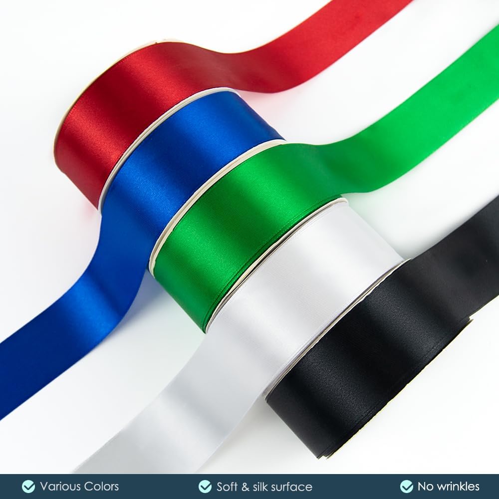 KMER LIFE 1-1/2" Wide x 50 Yards Green Single Faced Polyester Satin Ribbon for Wedding Decor, Wreath, Crafts, Gift Wrapping & Other Projects