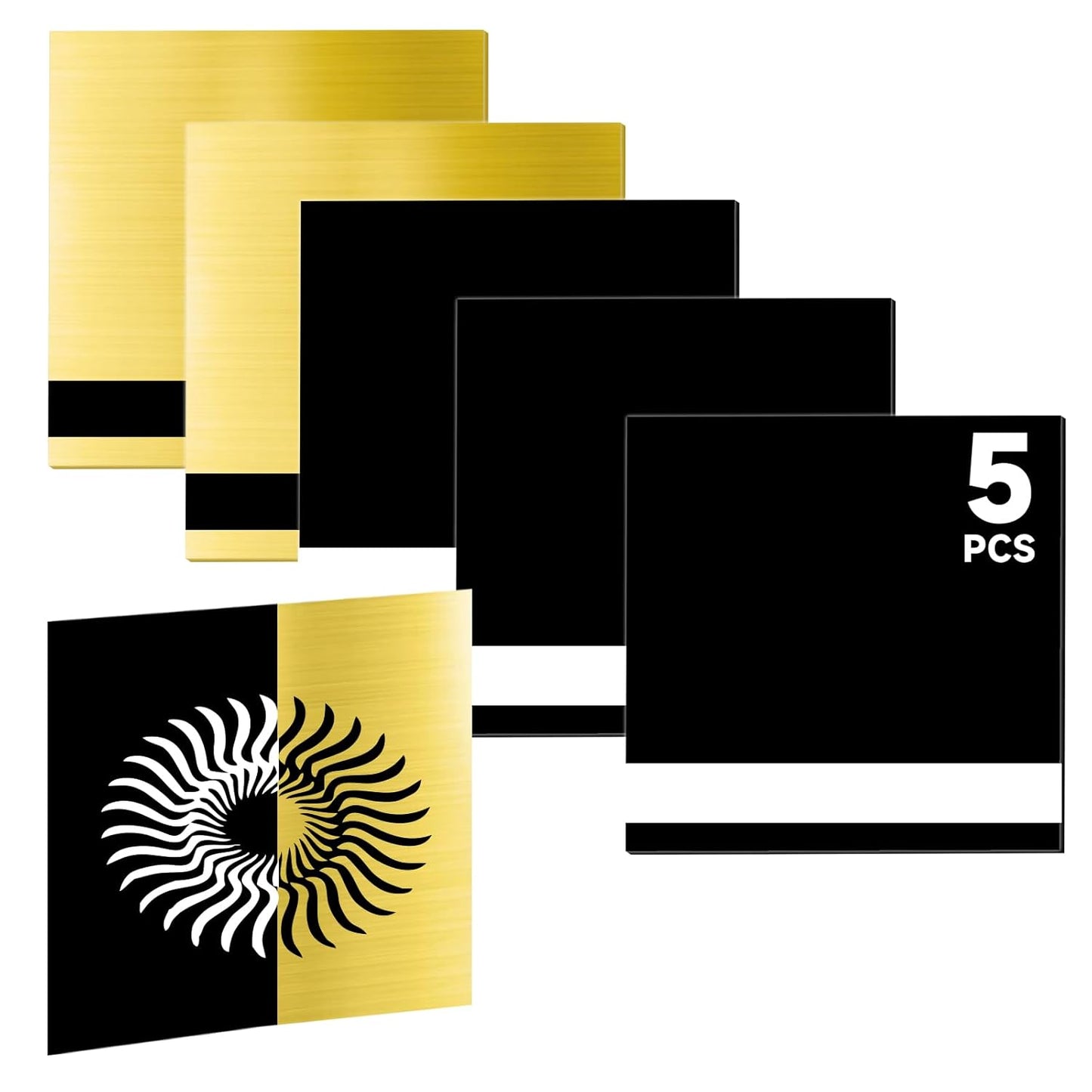 5PCS Laser Engraving Double Color ABS Plastic Sheet,Two-Tone Laserable Engraving Plastic Sheets for Name Badge,Office Label,Size 11.73" x 11.73",Black/White & Brushed Golden/Black