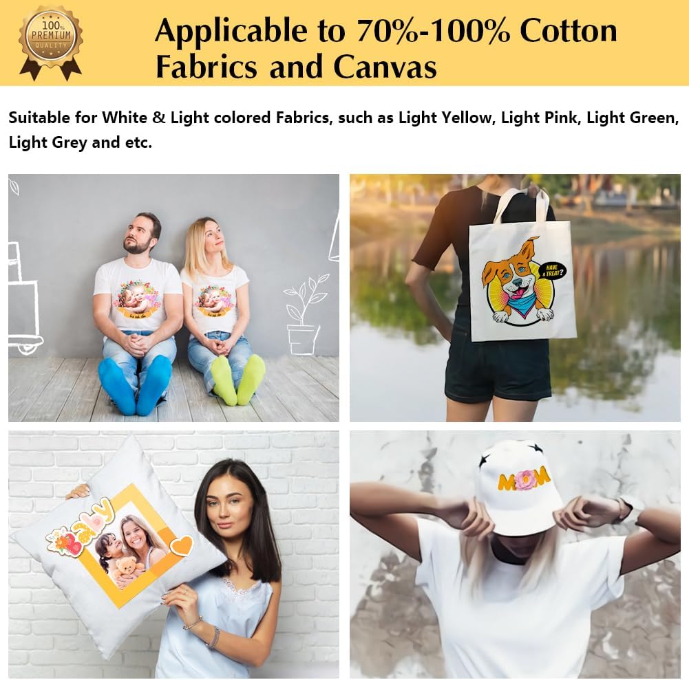 TransOurDream Upgraded Iron on Heat Transfer Paper for T Shirts (50 Sheets, 8.5x11") Iron on Transfers for Light Fabric Printable Heat Transfer Vinyl for Inkjet Printer (L2-50)