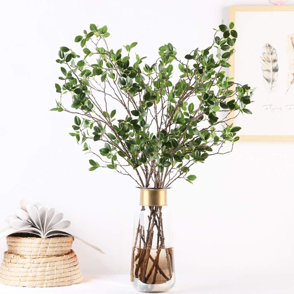 Ollain 43" Artificial Greenery Stems Plants Faux Leaf Green Eucalytus Branches Ficus Twig Fern Fake Green Bushes Shrubs for Home Party Wedding Decoration (4 Pack)