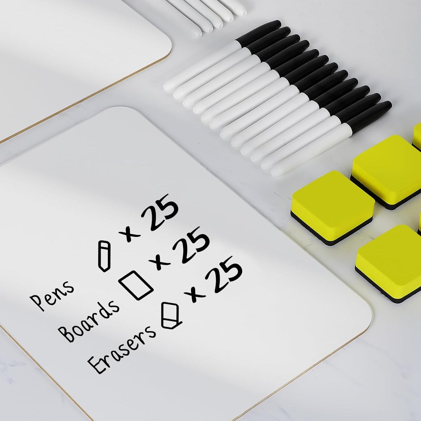 Dry Erase Lapboards, HERKKA 25 Pack Double Sided Dry Erase Lap Boards 9 x 12.5 Inch, 25 Markers, 25 Erasers, Small Dry Erase Boards for Students Classroom Teacher Supplies