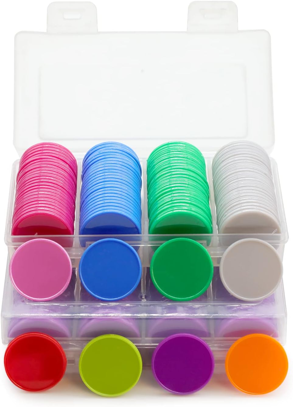Set of 100 Opaque Plastic Learning Counters Mini Poker Chips Game Tokens with Storage Box (Pink, 1.26 Inch)