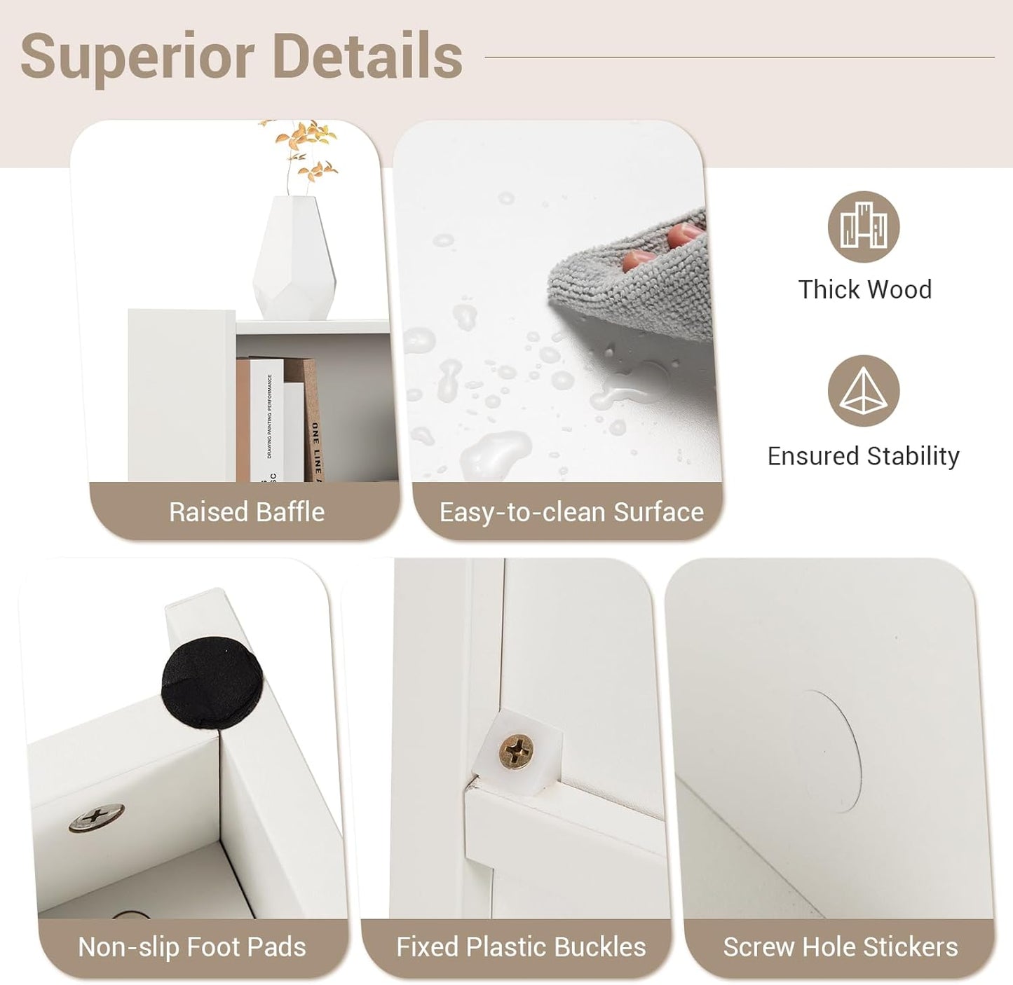 LOKO 2 Tier 5 Cube Bookcase, Open Shelf Storage Cabinet, Wooden Display Cabinet Shelf, Multipurpose Bookshelf for Living Room, Hallway, Home Office, Classroom (White)