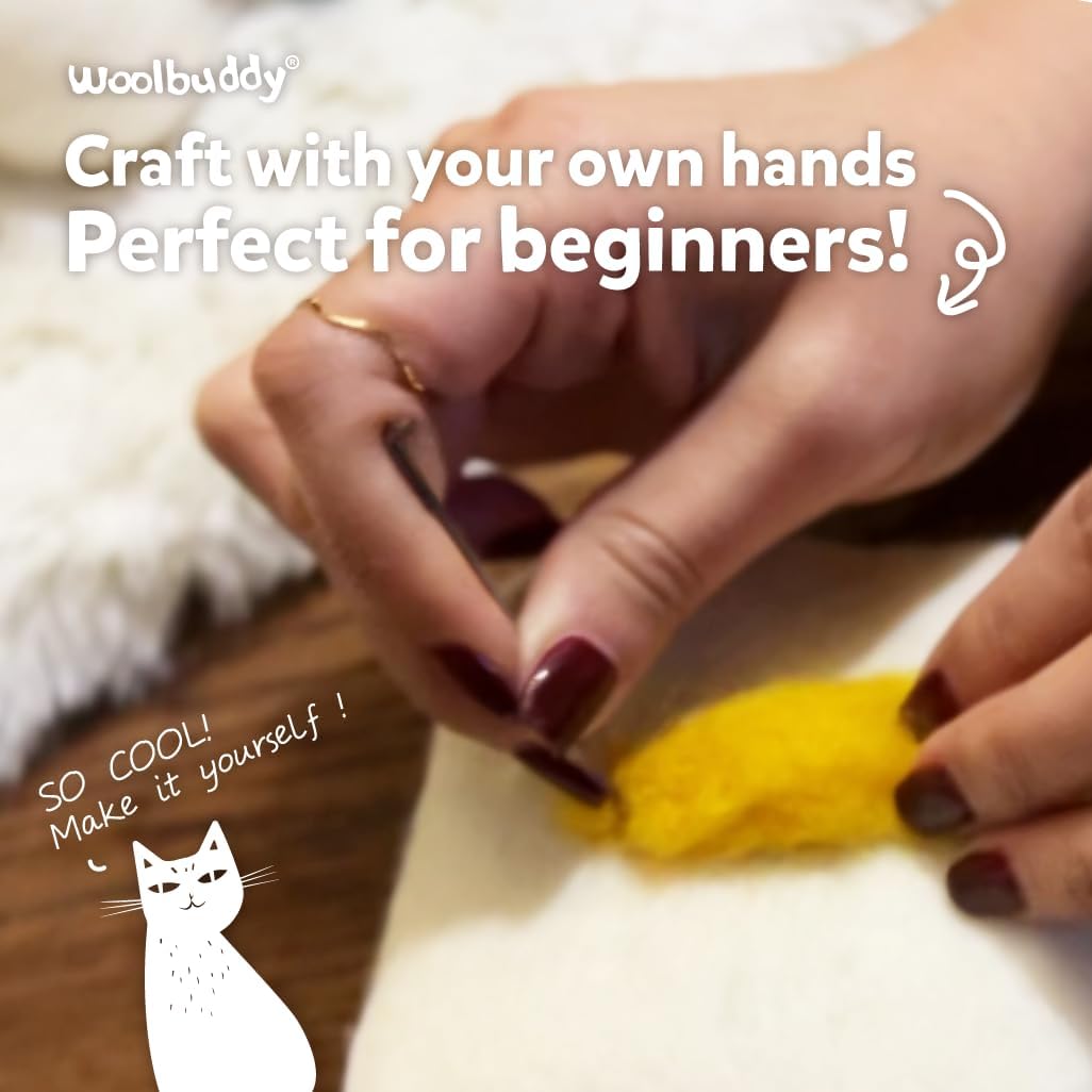 Woolbuddy Needle Felting Kit for Beginners & Adults – DIY Black Cat Animal Craft Kit – Complete Starter Kit with Wool, Needles & Step-by-Step Instructions
