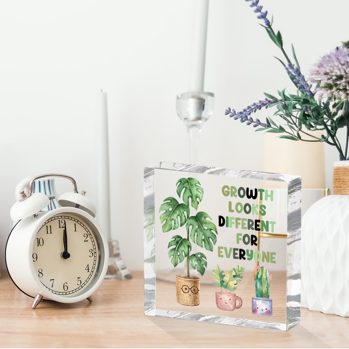 Inspirational Quote Desk Decor Acrylic Sign 4X4 Inch, Watercolor Greenery Positive Affirmation Decorative Signs for Shelf Tabletop Cubicle Room Office, Greenery Gifts for Women Friends