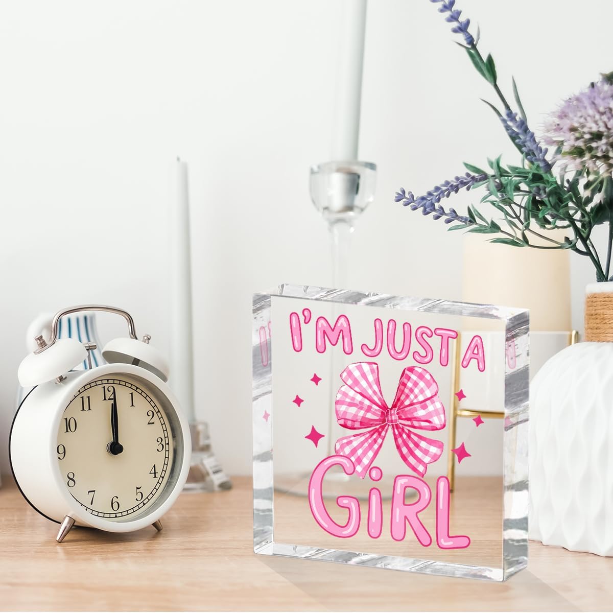 Positive Affirmation Gifts for Women Friends, Preppy Desk Decor Acrylic Sign 4X4 Inch, Pink Coquette Bow Desk Accessories Decorative Signs for Table Top Cubicle Room Office
