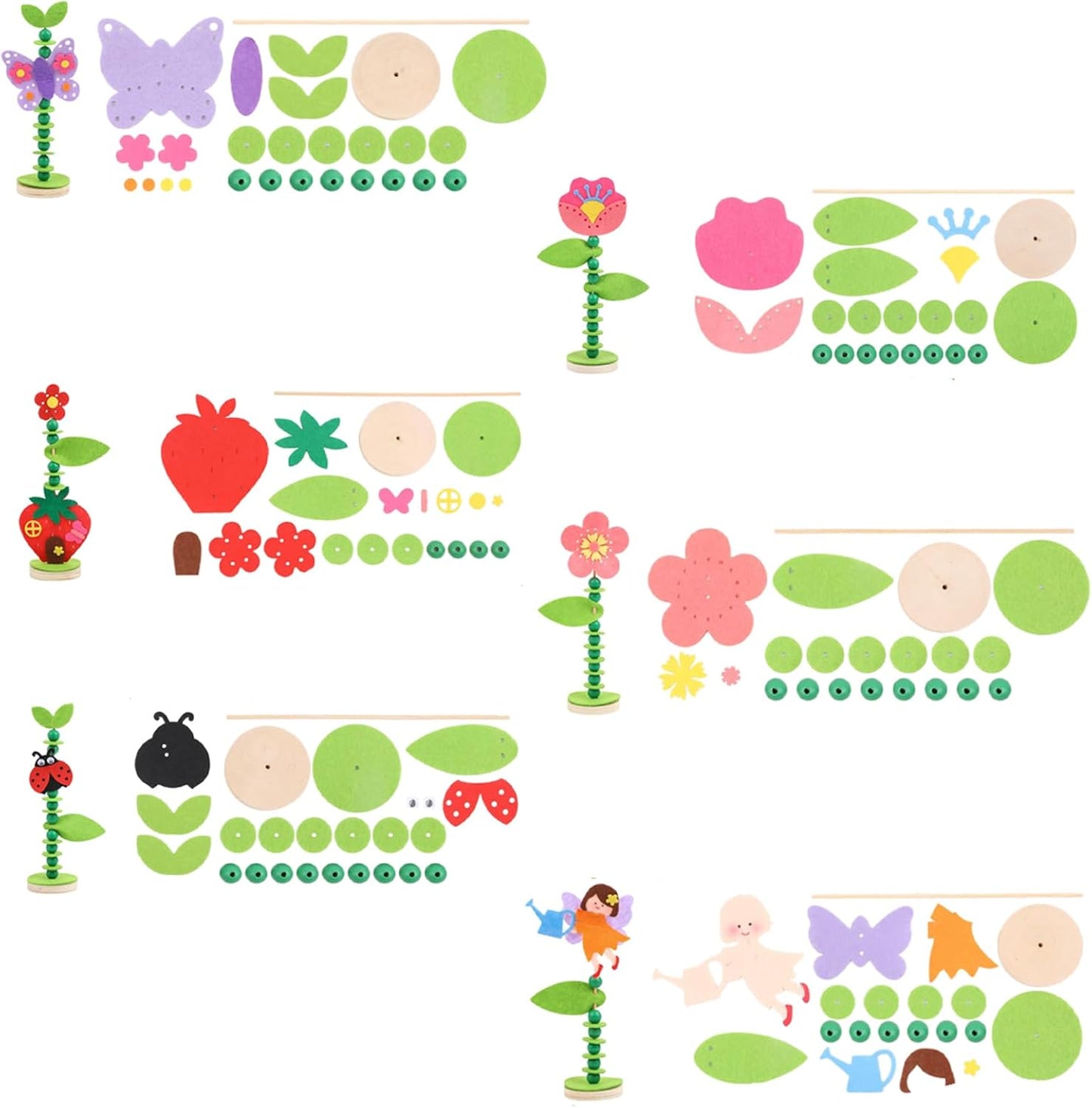 Coola Craft Kit Set for Preschool Kids, Educational Felt & Wood Flower Fairy Kit for Ages 3 4 5 6 7 8, Easy DIY Activity for Boys & Girls, Pack of 6