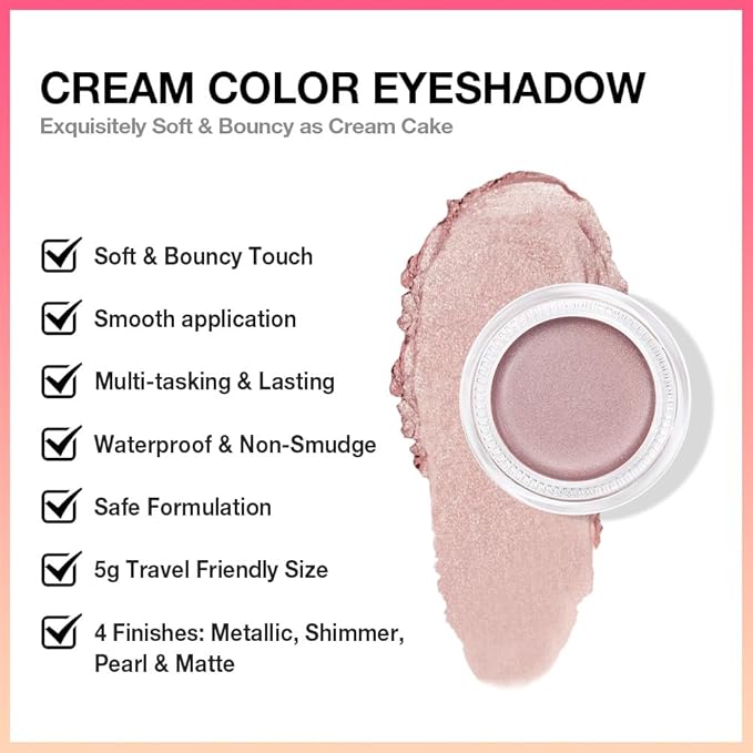 Cream Glitter Champagne Shimmer Metallic Eyeshadow Palette Makeup, Natural Single Mini Instant Holographic Eyeshadow For Older Women, Sombras Crema Para Ojos, Talc, Paraben&Cruelty Free, 17