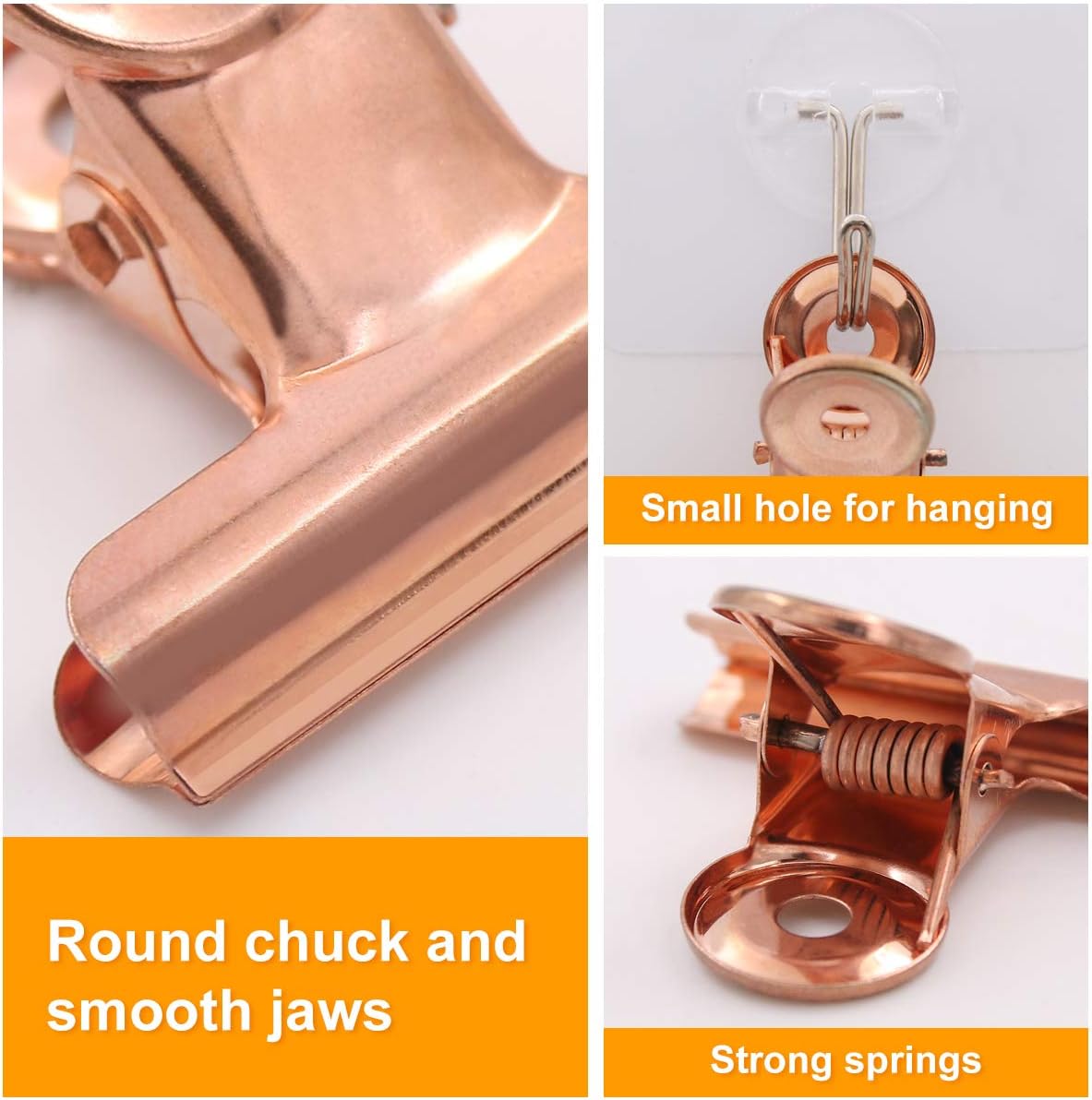 Coideal Bulldog Paper Clips Rose Gold, 20 Pcs 2 Inch Large Metal Binder Hinge Clip for Office, Food Bags, Pictures Photos, Art Crafts (50 mm)