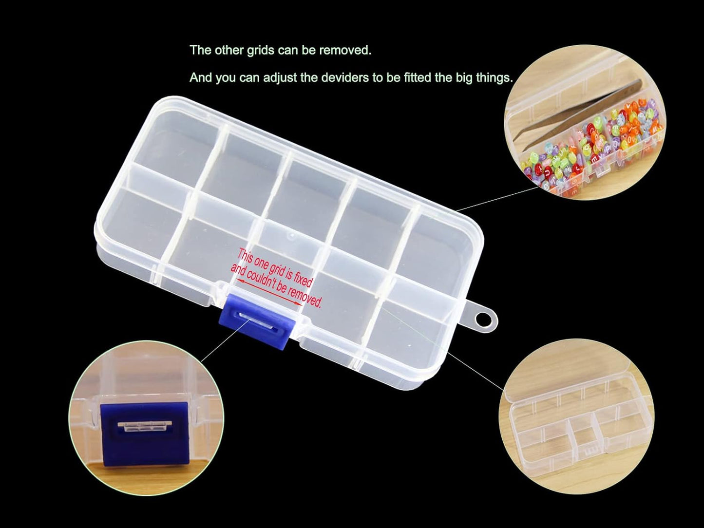 20 packs Plastic Organizer Box 10 Grids Clear Storage Container Jewelry Case with Fixed Dividers for Beads Art DIY Crafts Jewelry Fishing Tackles (20pcs 10 Grids Box)