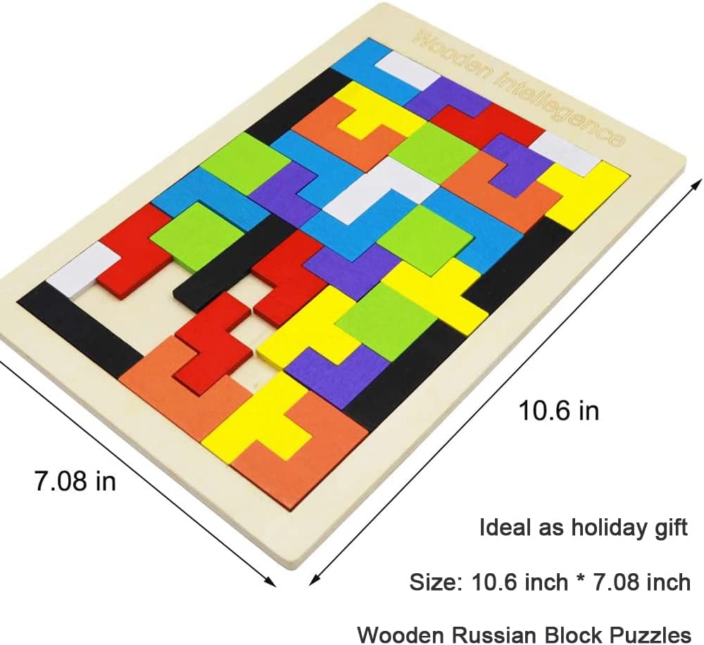 2 Pack Wooden Russian Blocks Puzzle + Hexagon Puzzles for Kids & Adults, Wooden Block Puzzle Intelligence Brain Teasers Toy Logic Game STEM Educational Gift for Children