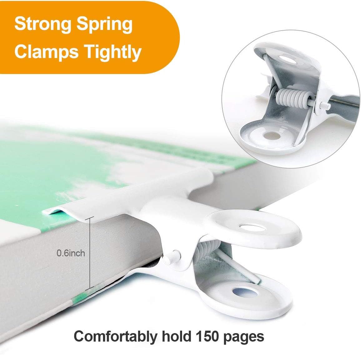 Coideal White Bulldog Paper Clips, 20 Pack 2 Inch Large Metal Binder Clips Round Hinge Clamps for Food Bags, Pictures Photos, Art Crafts, Office School (50 mm)