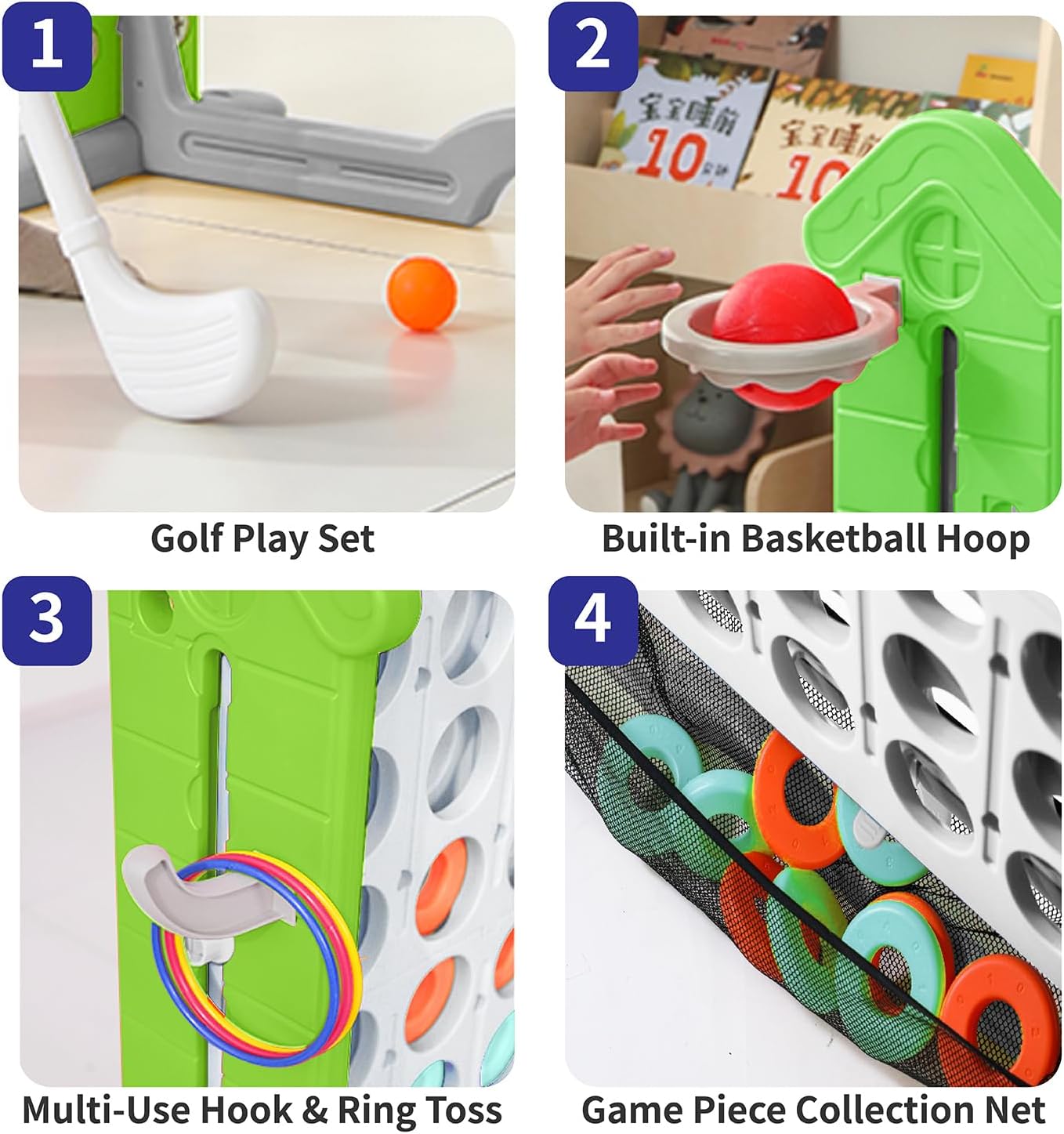 UNICOO Giant 4 in A Row Game with Carry Bag, Basketball Hoop, Ring Toss Game, 4-to-Score Game | Large Outdoor Yard Game, Parties & Gatherings Games