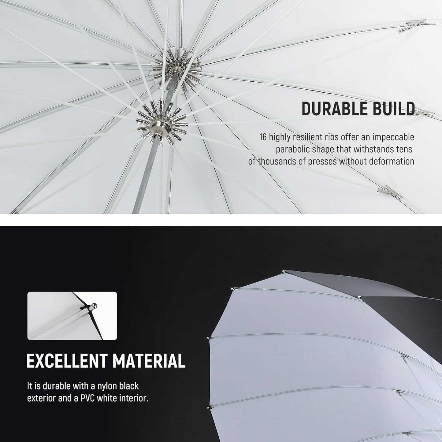 NEEWER 65"/165cm Parabolic Reflective Umbrella Photography with White Inner, Soft Lighting with Diffuser Cover, Bag, Quick Fold for Camera Photo Studio Video Light Shooting Monolight Flash, NS3U