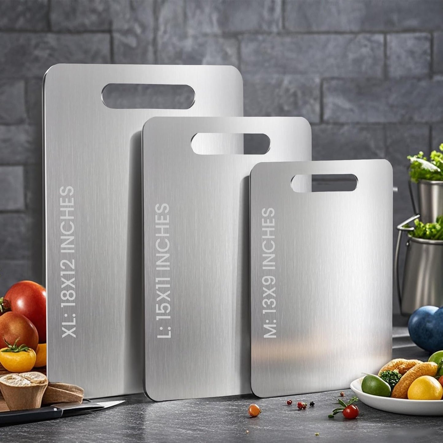 2 PackTitanium Cutting Boards 100% Pure Titanium for Kitchen .Cutting Edge Hygiene & Durability.Double sided food-grade Titanium Cutting Board For Meats Fruits And Vegetables. Easy to Clean(M+L)