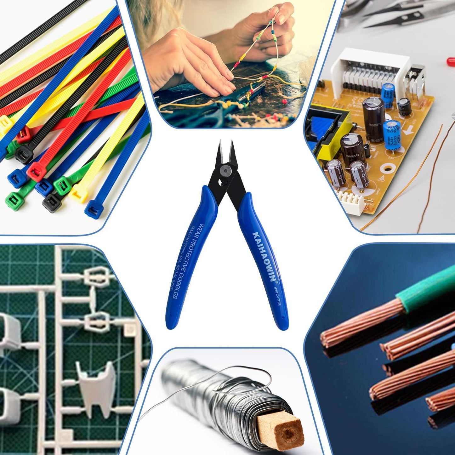 KAIHAOWIN Micro Wire Cutters with Spring, 2 Pack, 5 inch Precision Mini Flush Cutters Bulk, Nippers, Flush Cutting Pliers, Wire Snips, Small Side Cutters for Electronics Crafts Jewelry-Blue