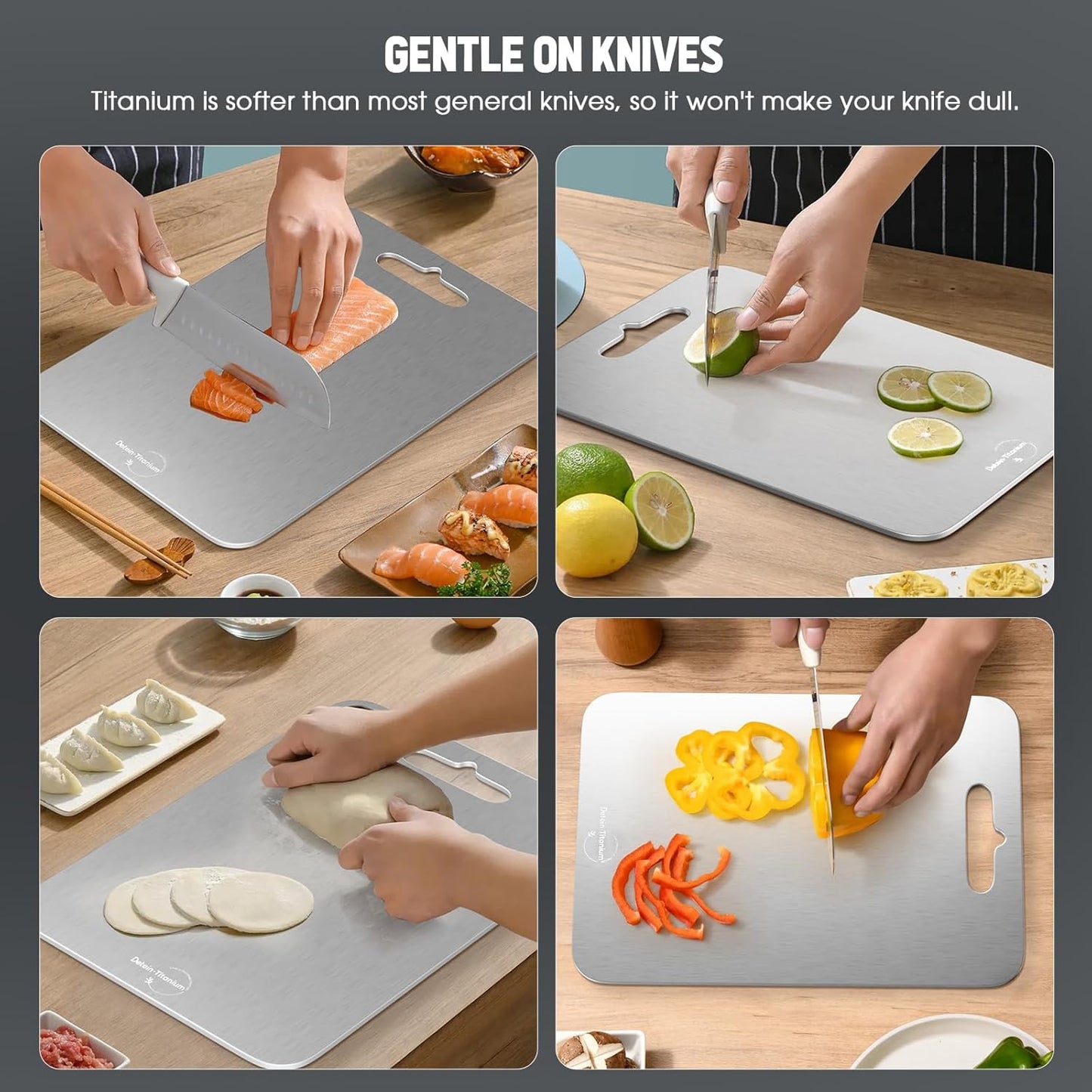 100% Pure Titanium Cutting Board for Kitchen 2mm Thickened, Easy to Clean, Dishwasher Safe, Double-Sided Chopping Board for Meat, Veggies, Fruits, Camping, Housewarming Gift (11.4" x 7.87")