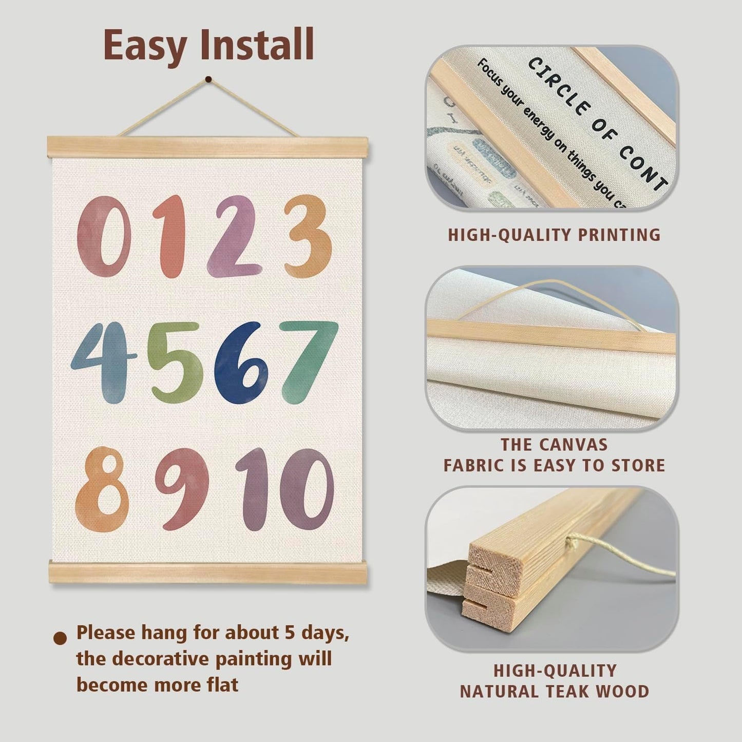 2-Pack Alphabet and Number Posters for Kids,Modern ABC and 0-10 Wall Chart Set on Natural Linen,Educational Decor for Toddlers, Preschool Classroom, Nursery, Playroom 14x18.5In (ABC+123)