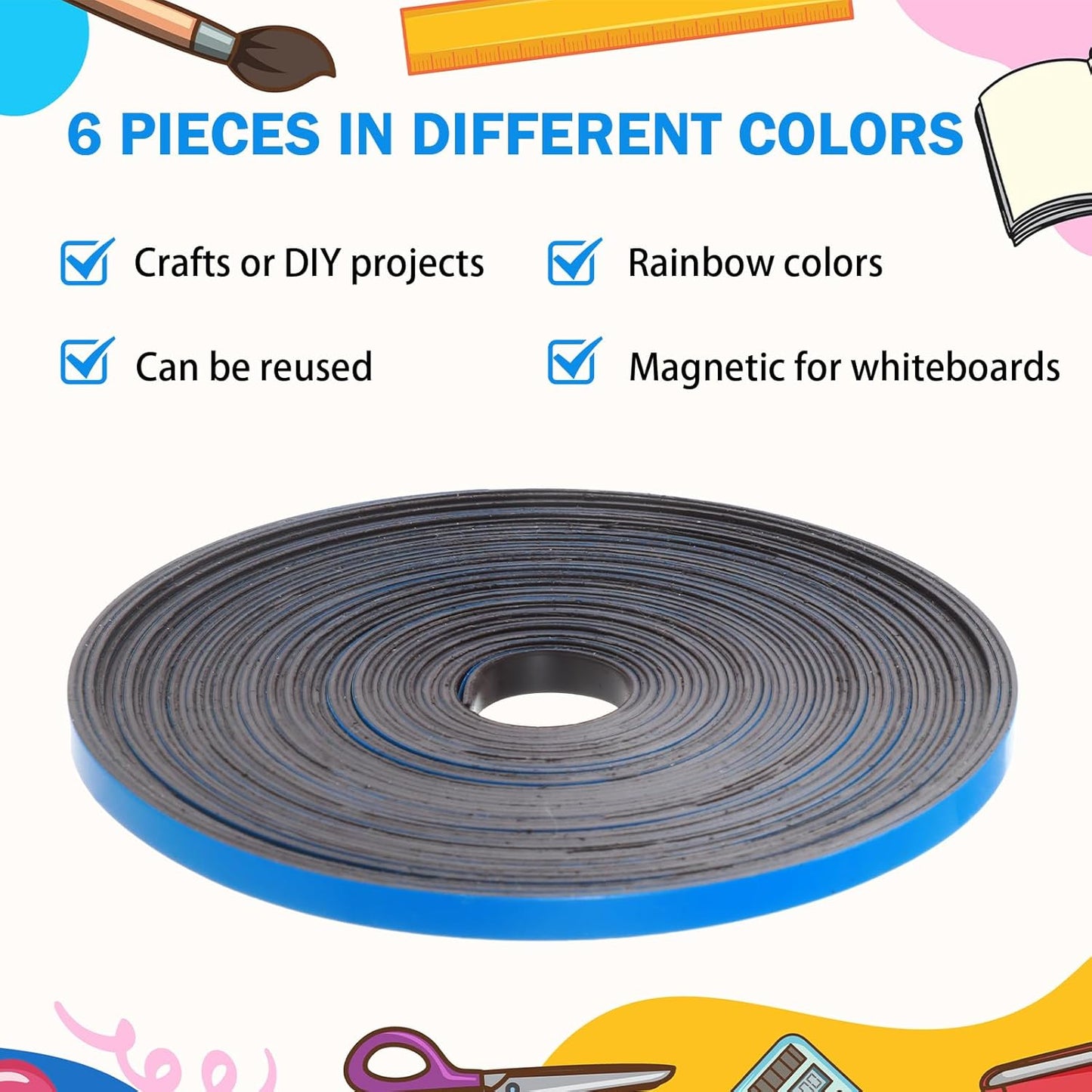 Magnetic Tape Roll Thin Strips, 1/4 Inch x 33 Feet Magnetic Board Dividers Whiteboard Graphic Decorative Tape Marking Line for Classroom Office Art Accessories(Blue)