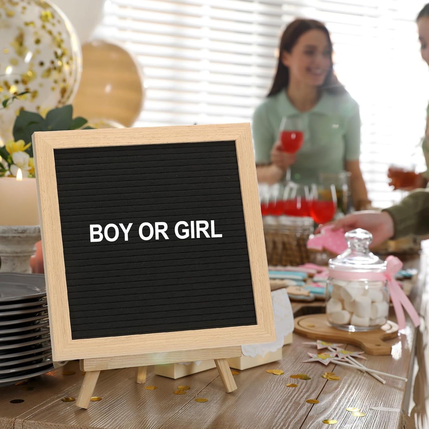 PATIKIL Felt Letter Board, 10x10Inches Black Wooden Changeable Message Board with Storage Bag Stand for Kitchen Menu Classroom Farmhouse Decor Notes, White Bronze Letter