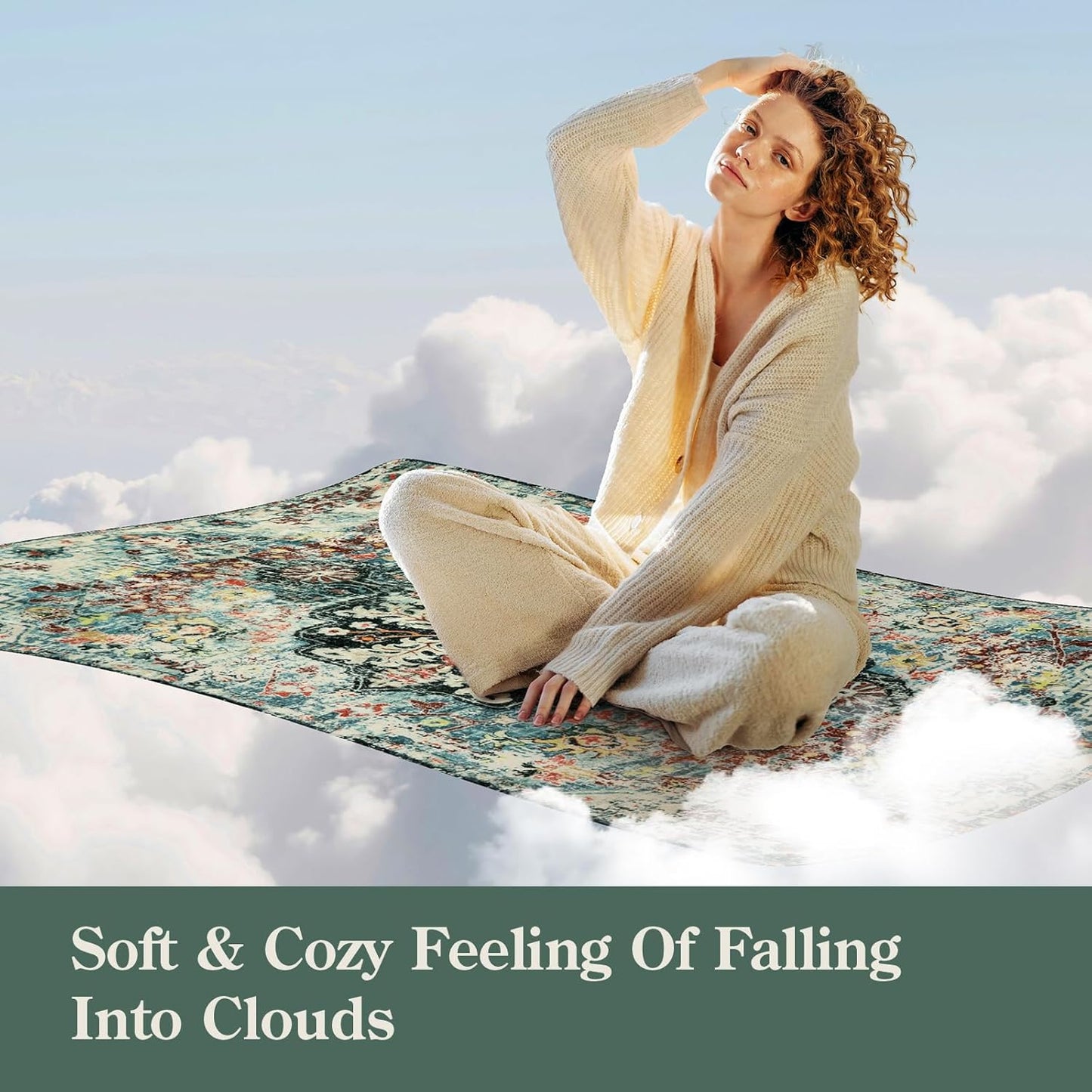 Lahome Bohemian Floral Medallion Area Rug - 5x7 Teal Large Washable Rugs for Living Room Soft Rugs for Bedroom, Turkish Non Slip Indoor Throw Carpet for Apartment Dining Room Entry Way