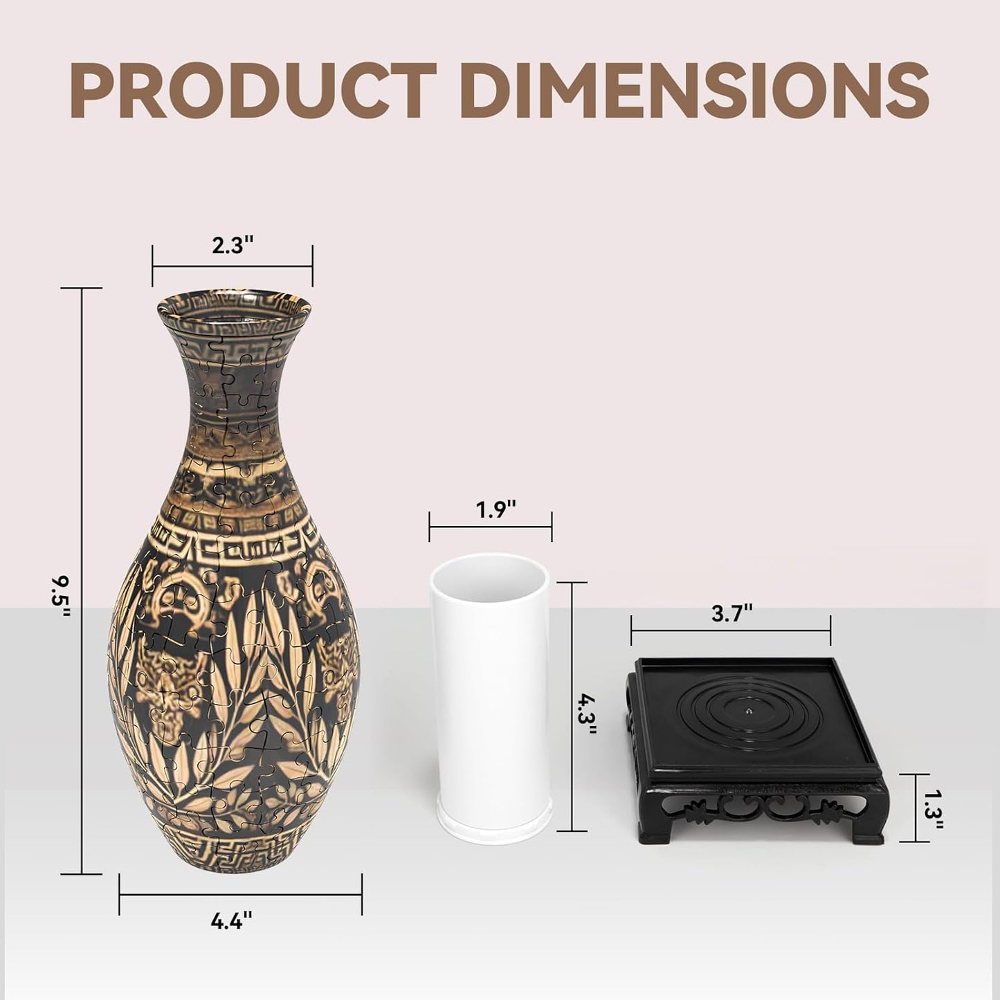 3D Puzzles Vase for Adults, 160 Pieces Plastic DIY Unique Flower Vase with LED Light, Crafts for Adults, Birthday Gifts House Warming Gift for Flower Arrangements and Home Decor (Brown)