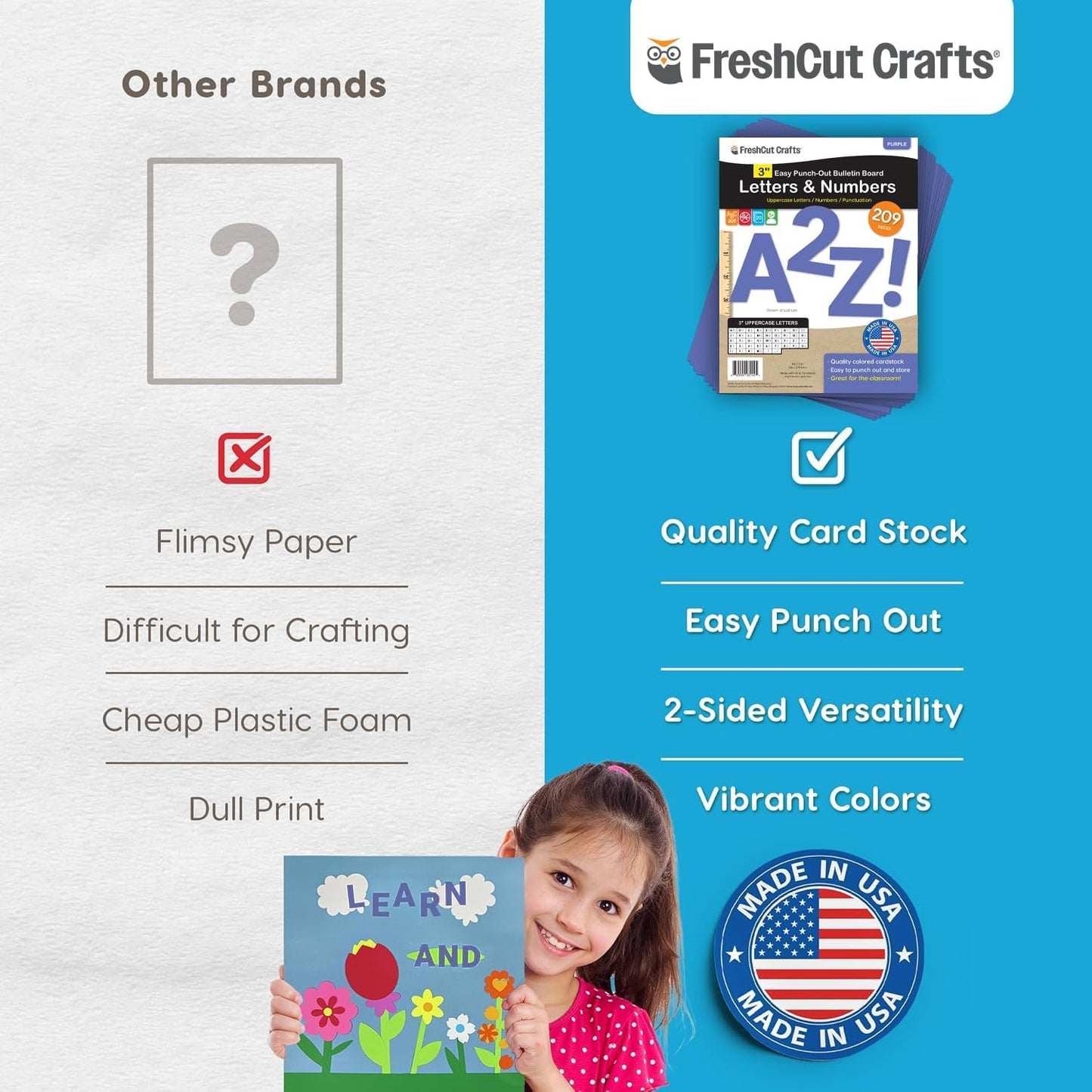 209 Pcs 3" Purple Bulletin Board Letters & Numbers, Capital Letters, Numbers, Punctuation, US Made Card Stock Punch Out Letters for Poster, Bulletin Board, Classroom - Precut Letters & Numbers