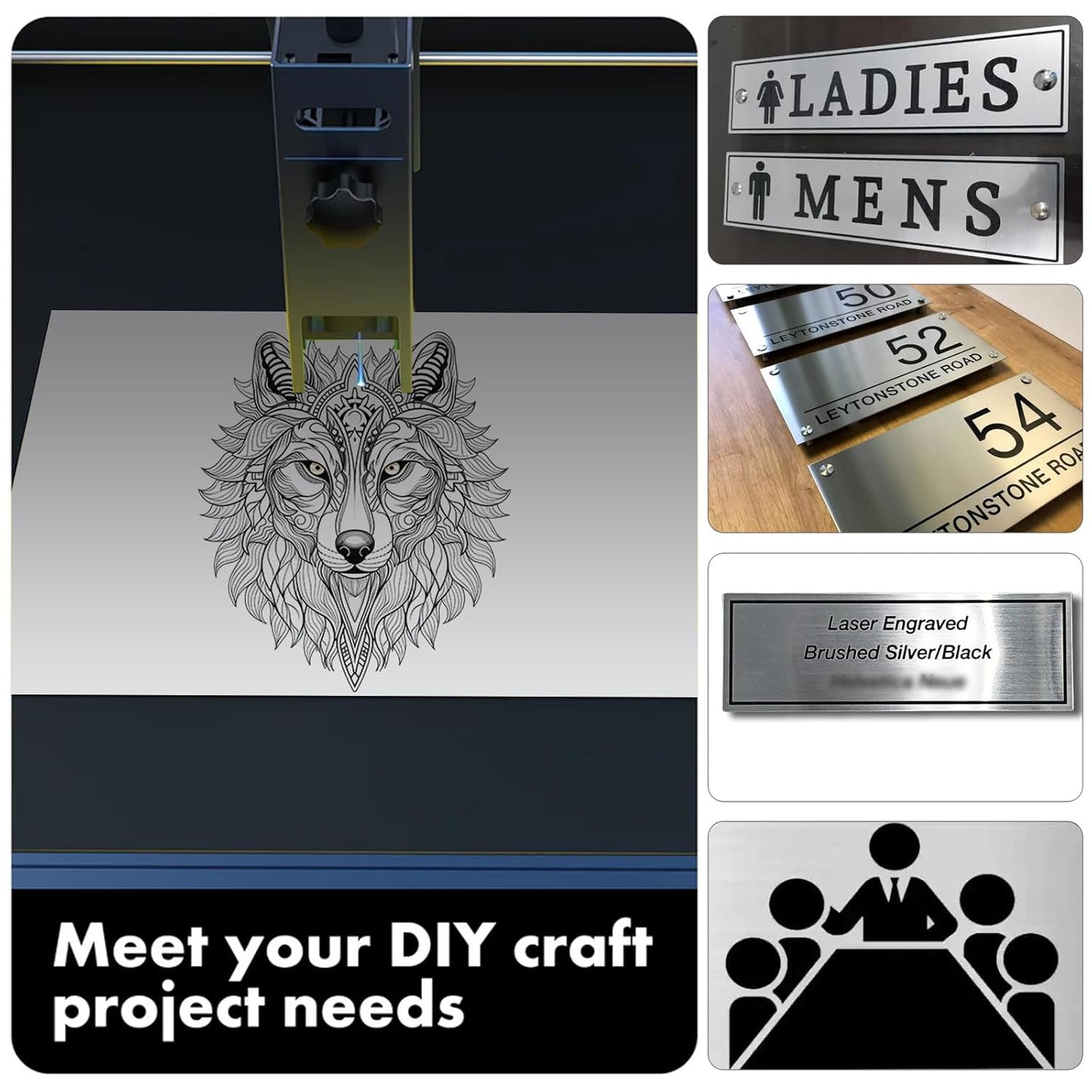 5PCS Laser Engraving Double Color ABS Plastic Sheet,Two-Tone Laserable Engraving Plastic Sheets for Name Badge,Office Label,Laser Artistic Product,Size 11.73" x 11.73",Brushed Silver/Black