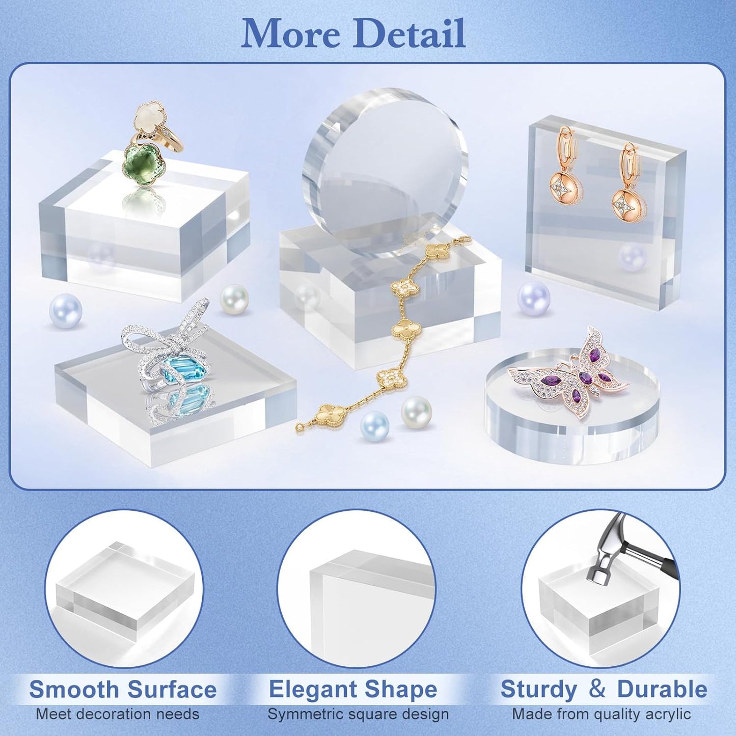 Acrylic Blocks 3 X 3 X 1 Inch 8 Pcs Acrylic Base Stand for Display Clear Block Square Riser Display Stands Pedestal Polished Cube for Jewelry trophy Props Collection Ring