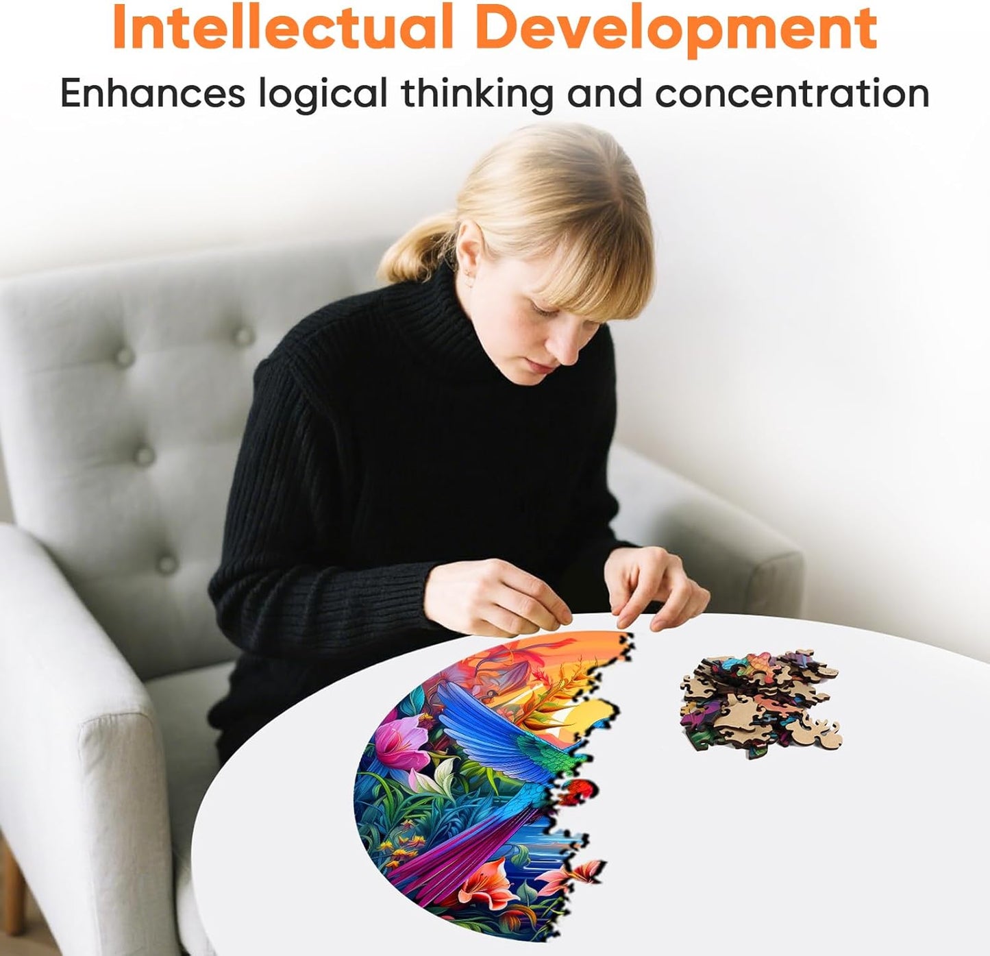 500 Pieces Puzzles for Adults, Hummingbird and Flower Wooden Puzzles,Unique Shaped Jigsaw Puzzles for Adults and Kids, Birthday Gifts Fun Challenge Family Game 16.5'' x 16.5''