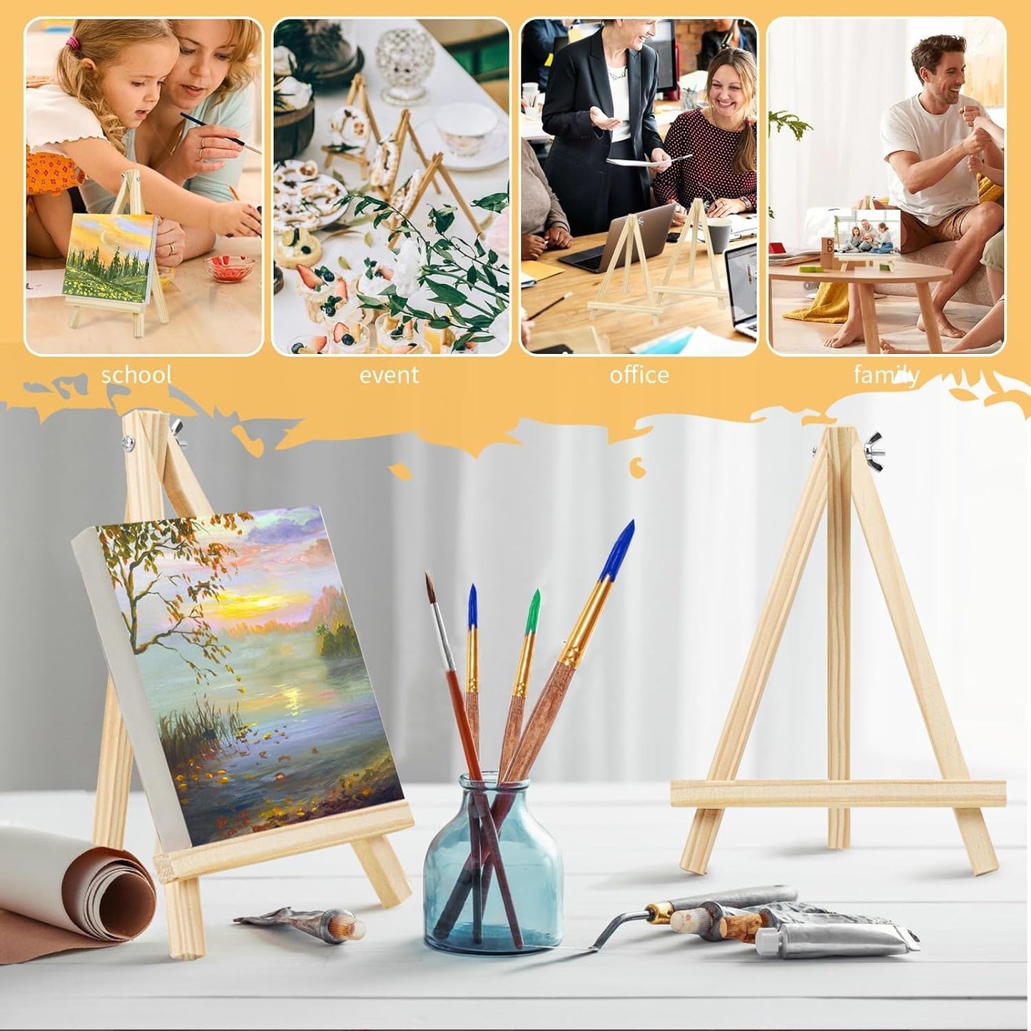 TKOnline 10PCS 9 Inch Wood Easels, Easel Stand for Painting, Art Craft Painting Party Easel, Tabletop Easels, Tripod, Canvas Photo Picture Sign Holder