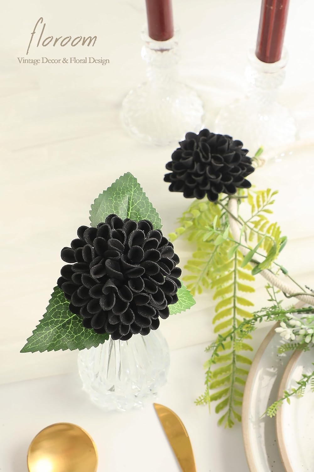 Floroom Artificial Dahlia Flowers 25pcs Real Looking Black Foam Fake Roses with Stems for DIY Wedding Bouquets Bridal Shower Centerpieces Floral Arrangements Party Tables Home Decoration