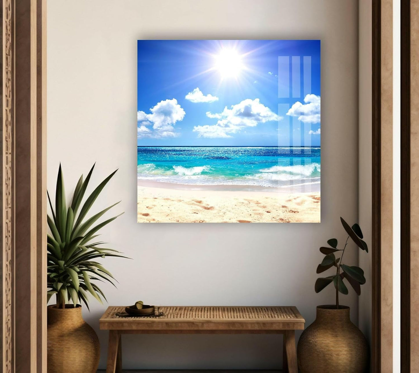 My Photostation.com 48Wx32H'' Summer Beach Landscape Glass Wall ArtTempered Glass Printing Wall Decor Large Wall Art Wall Hangings
