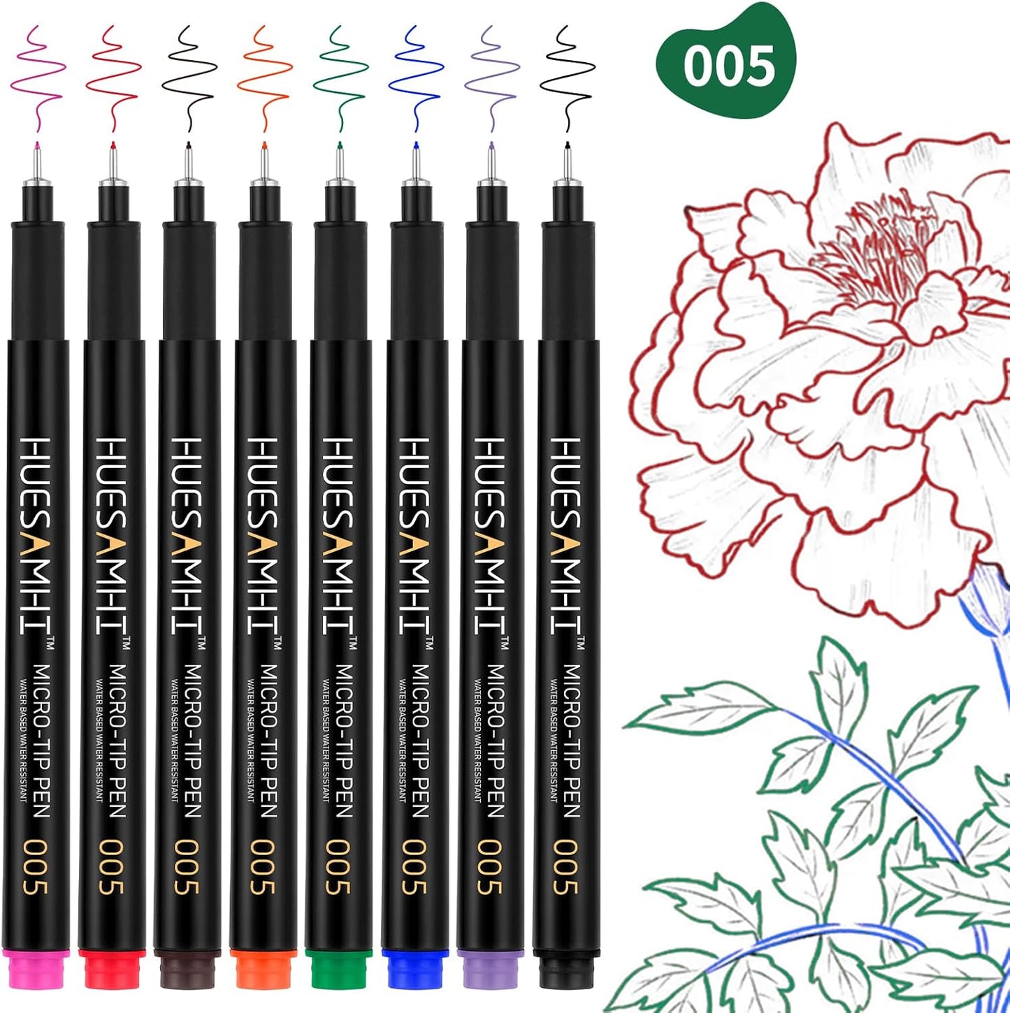 005 Micro Pen,8 Colors Waterproof Ink,FineLiner Pens for Art Illustration,Sketching, Anime, Bullet journal,and Technical Drawing