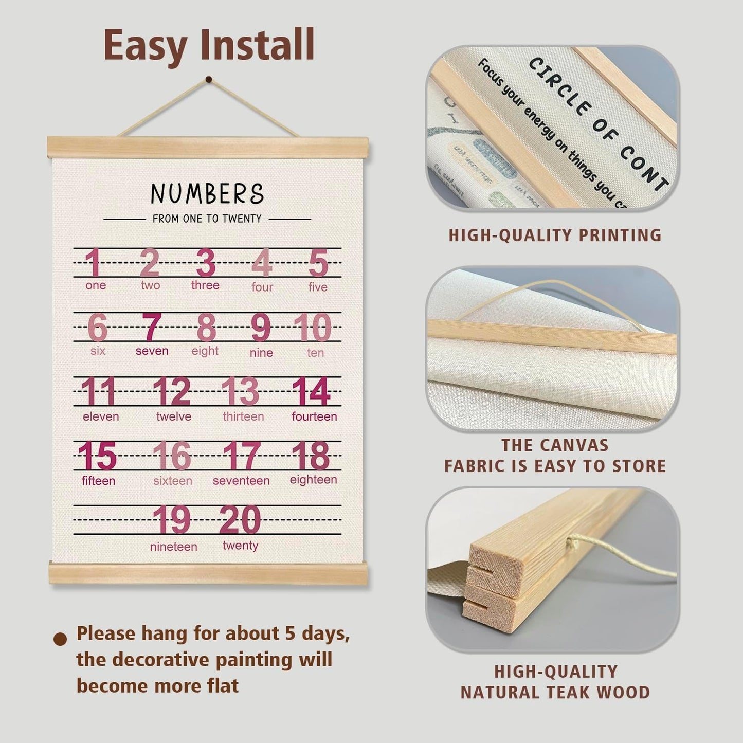 Alphabet and Numbers Wall Chart Set of 2 ,Kids Educational Posters,ABC and 1-20 Number Learning Banners for Toddlers, Preschool Classroom, Homeschool, Nursery, Playroom Decor 14 x 18.5 Inch(Pink)