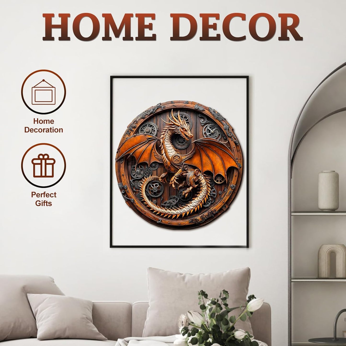 Wooden Puzzles for Adults, 3D Vision Effect Mechanical Dragon Wooden Jigsaw Puzzles 550 PCS Unique Shape Advanced Wood Puzzle Adult, Flat Puzzle Birthday Gifts Family Game (XL-17.3 * 17.2in)