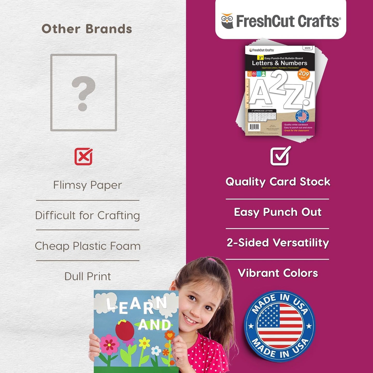 209 Pcs 3 in. White Bulletin Board Letters & Numbers, Capital Letters, Numbers, Punctuation, US Made Card Stock Punch Out Letters for Poster, Bulletin Board, Classroom