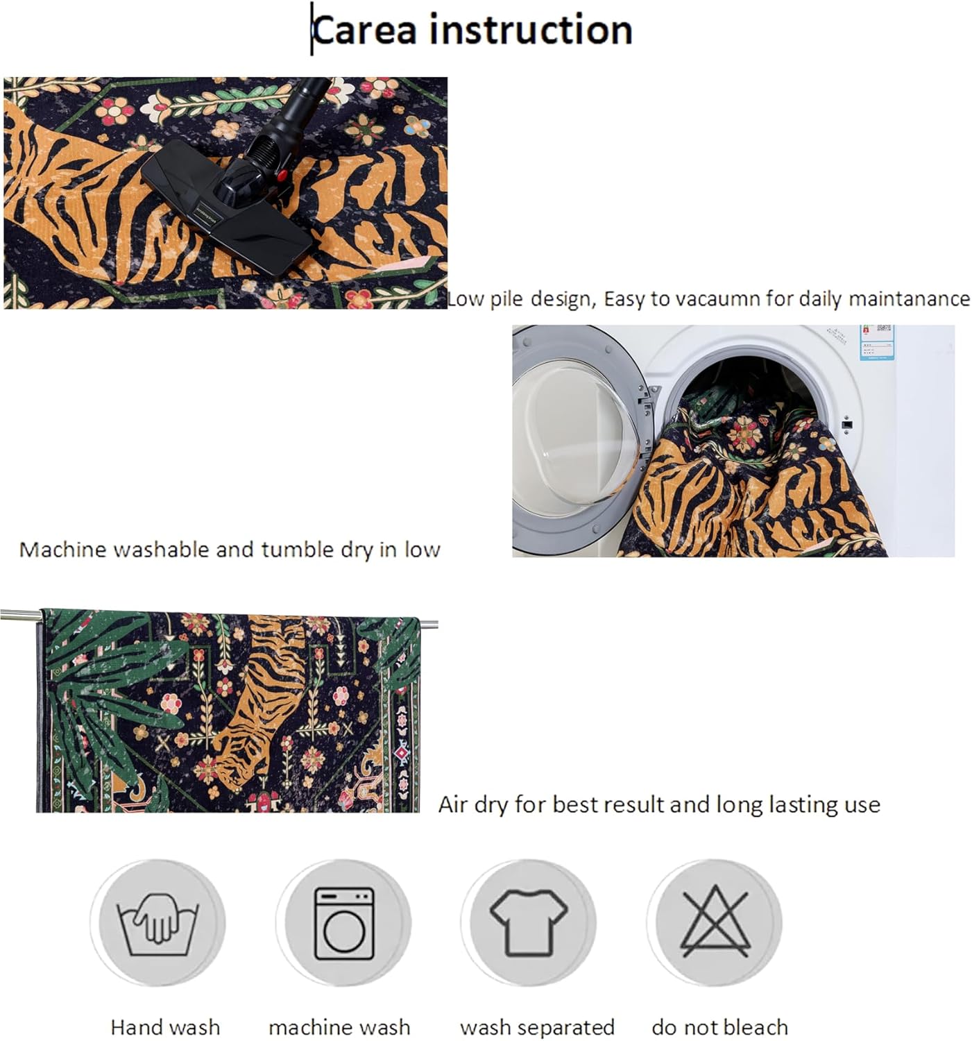 Oriental Tropical Kitchen Runner Rug 2x5 Washable, Thin Stain Resistant Black Boho Bathroom Runner Rug for Hallway Entryway Bedroom Laundry, Vintage Abstract Hippie Botanical Long Carpet