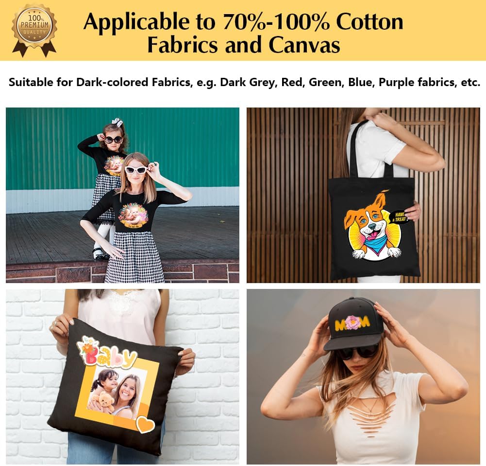 TransOurDream Heat Transfer Paper for Dark Fabric (50 Sheets, 8.5x11", Dark 3.0) Printable Iron on Transfers for Inkjet & Laserjet Printer, Printable Heat Transfer Vinyl for Tshirts (D3-50)