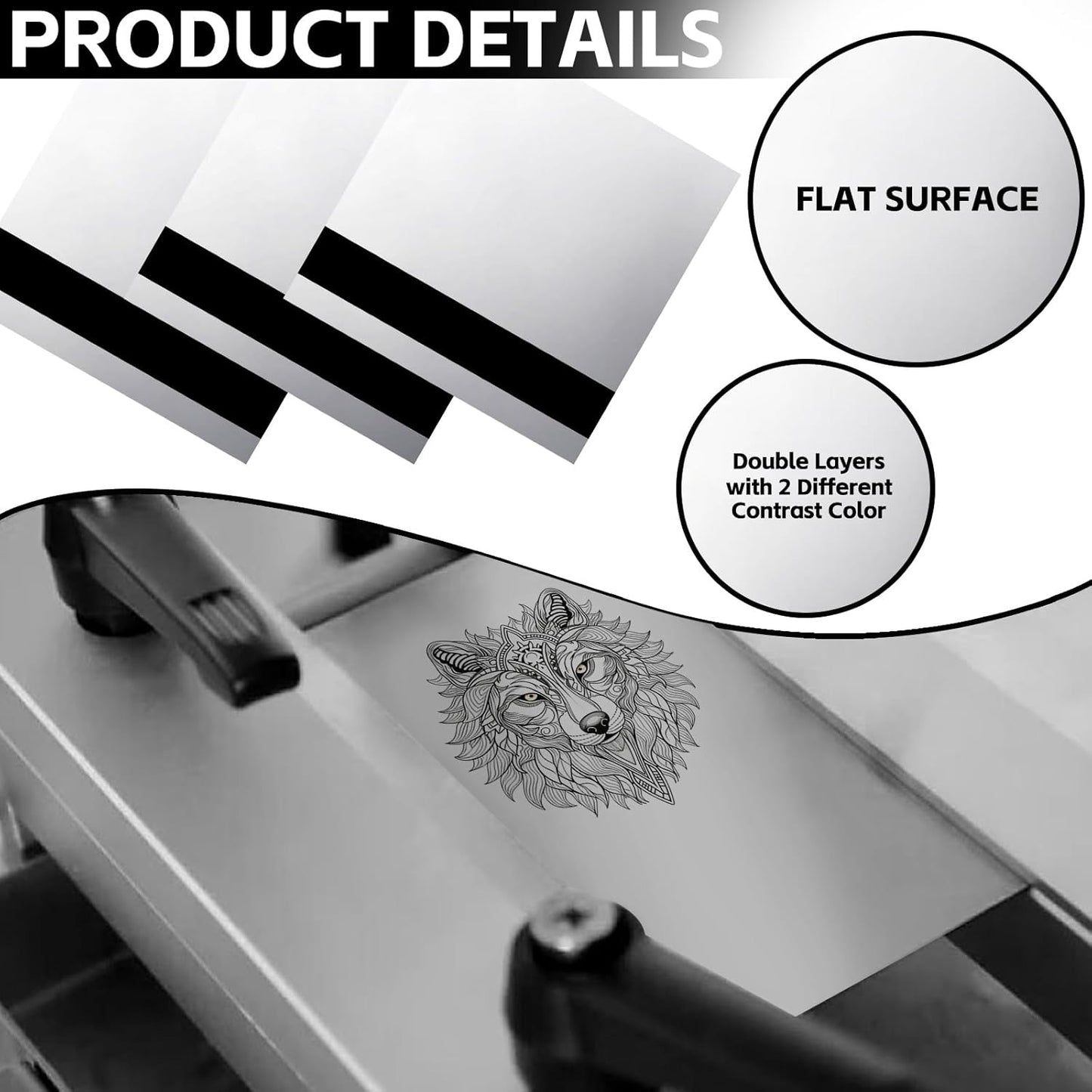 5PCS Laser Engraving Double Color ABS Plastic Sheet,Two-Tone Laserable Engraving Plastic Sheets for Name Badge,Office Label,Laser Product,Size 11.73" x 11.73",Mirror Silver/Black