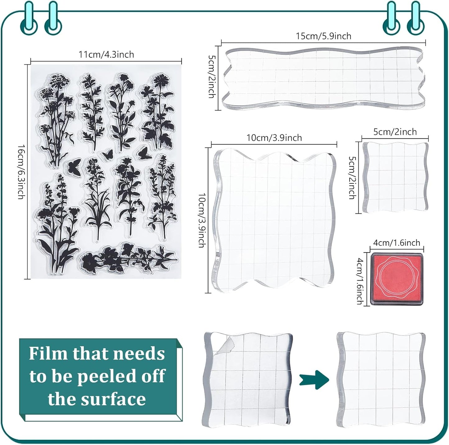 29 Pcs Acrylic Stamps for Crafting Card Making Supplies Set Include 3 Acrylic Clear Stamp Blocks, 6 Clear Silicone Stamps Seals, 20 Craft Ink Pads Stamp for DIY Scrapbooking Journal