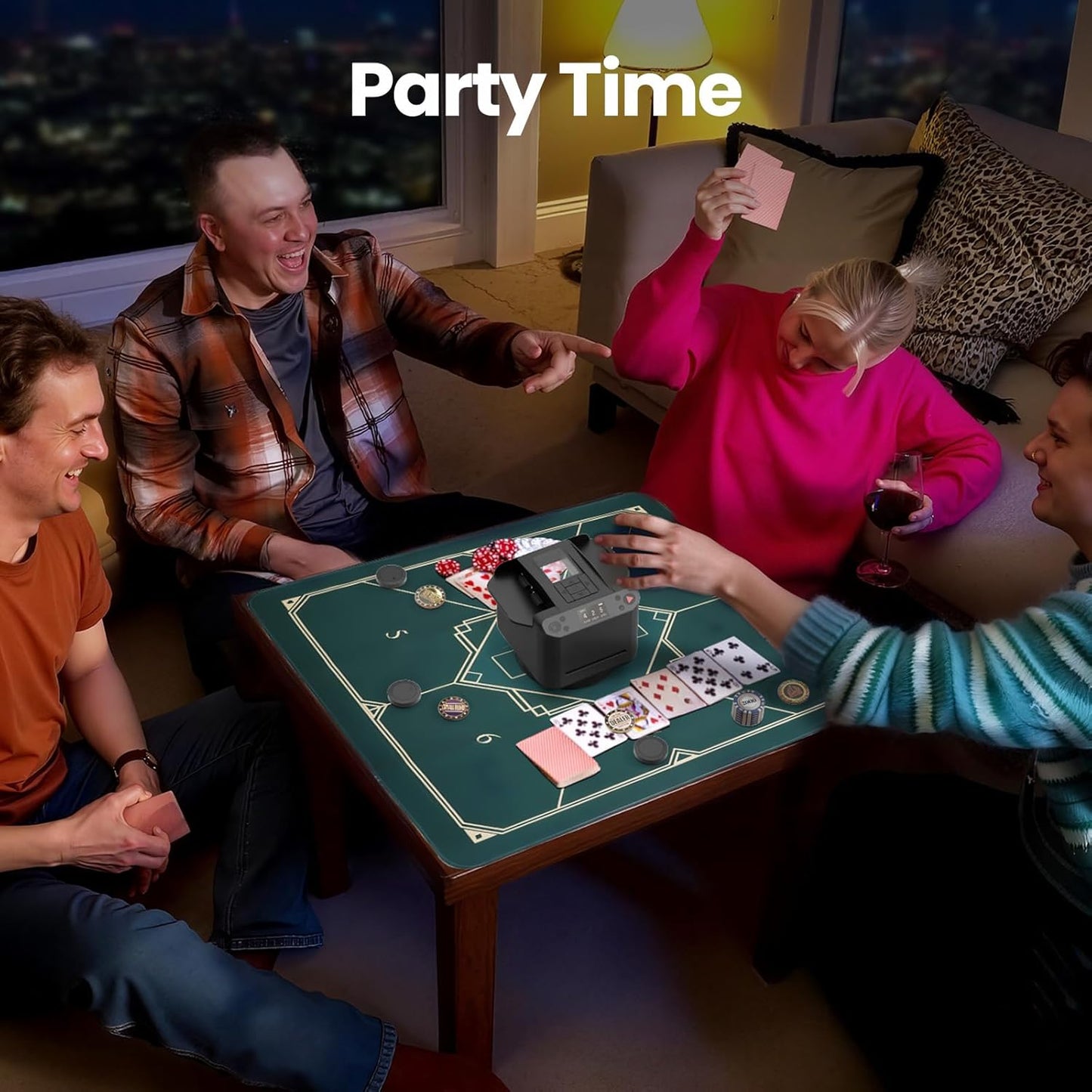 Automatic Card Shuffler and Dealer 2-in-1 Machine Set, 1-12 Player, Rotatable 360°, Remote Card Calling, Ultra Quiet, Rechargeable, 12 Remote Controls, 2 Decks of Cards, 1 Poker Table Top