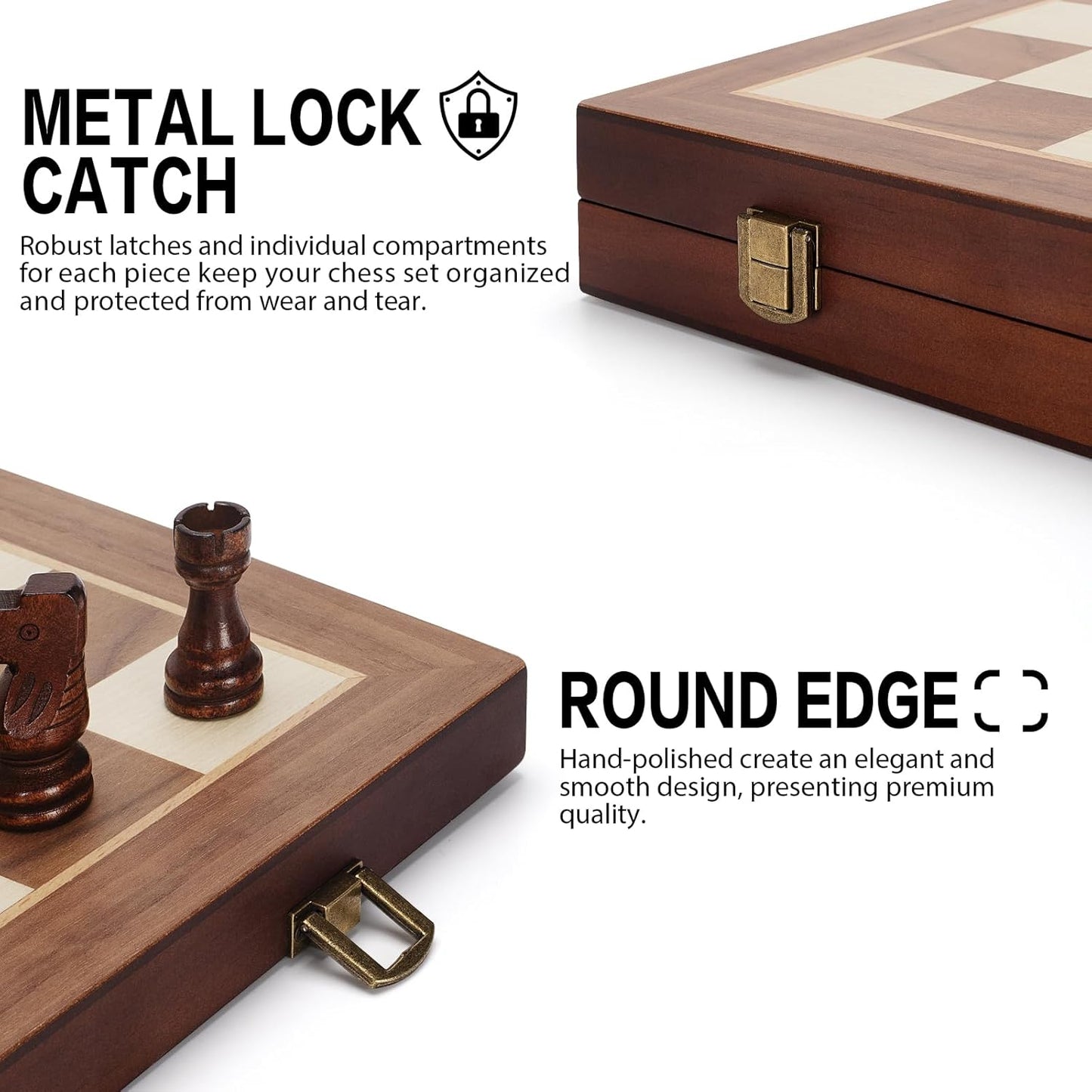 Magnetic Wooden Chess Set, 15" Folding Chess Board with 2 Extra Queens, Portable Travel Chess Set with Pieces Storage Slots, Beginner Chess Board Game for Adults & Kids