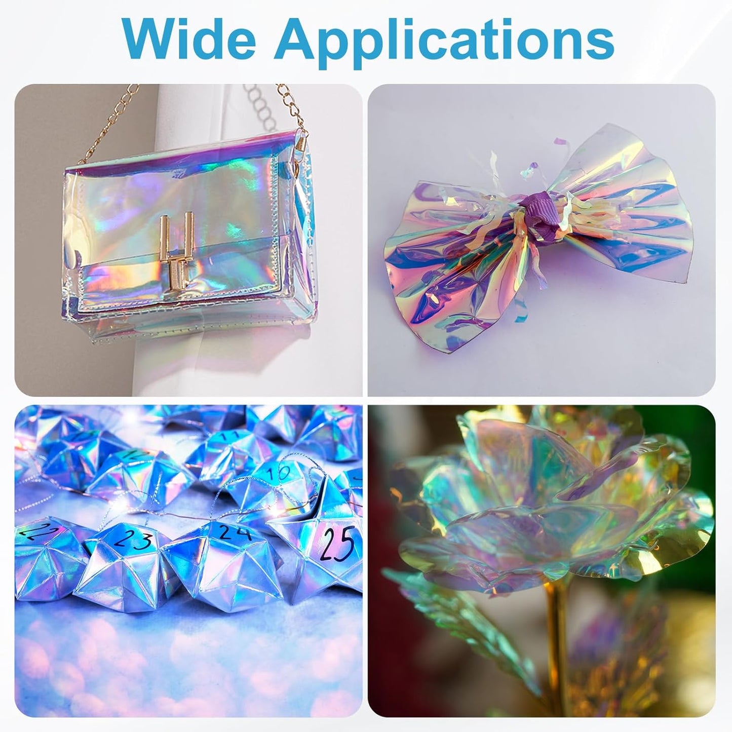 MECCANIXITY Iridescent Window Film,24" x 39" Iridescent Holographic PVC Fabric Dichroic Film Clear Vinyl Paper Roll for DIY Craft Gift Wrapping Bag Decoration,Light Gray