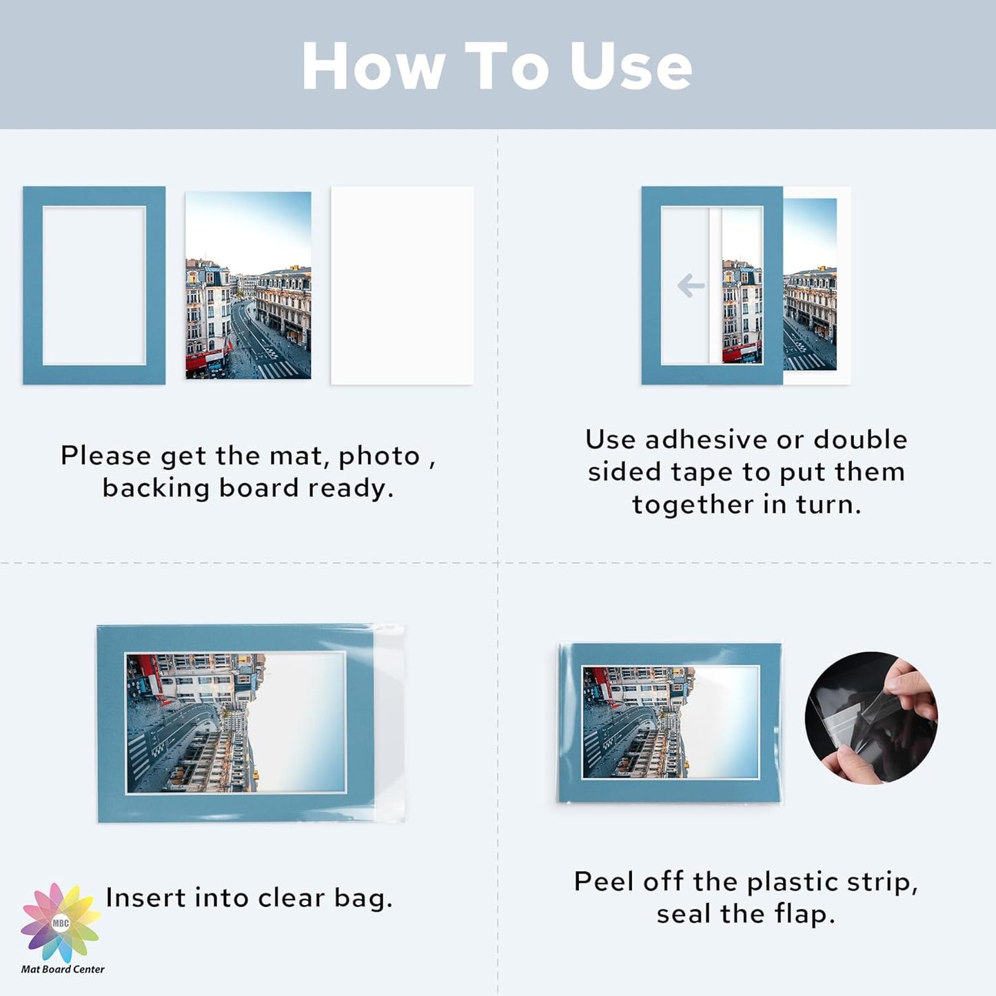 Mat Board Center, Pack of 10, 5x7 for 4x6 Mix Color Mat Kit - Acid Free, 4-ply Thickness, White Core - Includes Backing Boards and Clear Bags - for Pictures, Photos, Framing