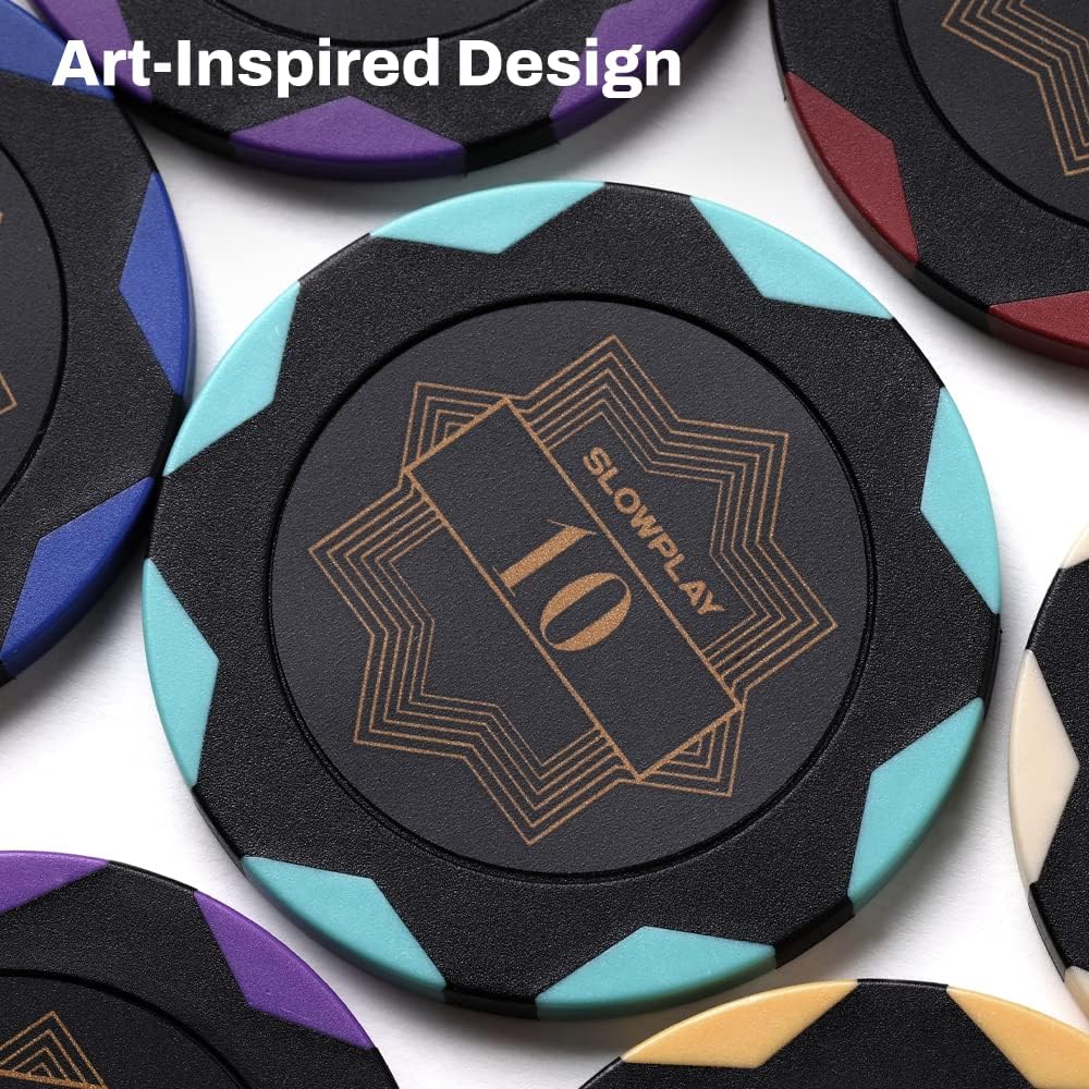 SLOWPLAY Nash Clay Poker Chips, 14 Grams Heavyweight Clay Composite, 40mm Large Chips in Bulk, Pack of 50 in White Without Denomination