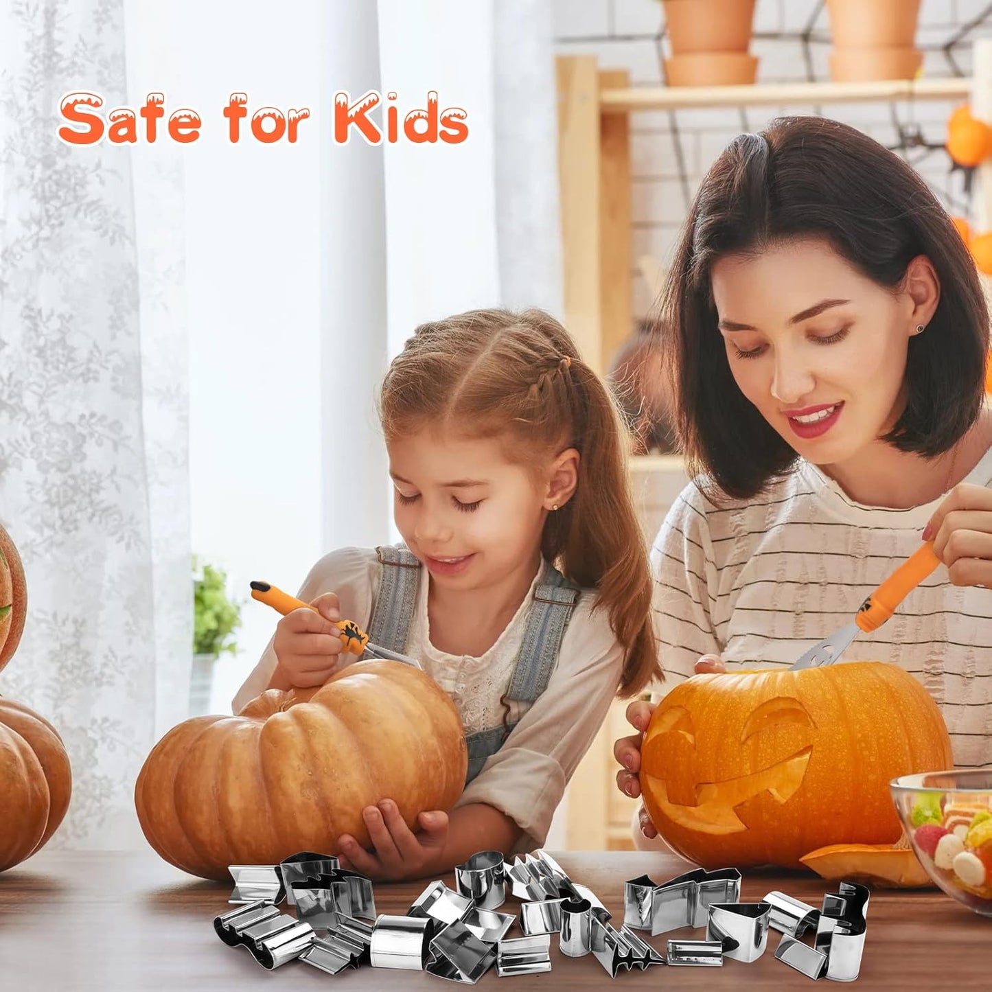 Pumpkin Carving Kit Halloween, Safe and Easy Pumpkin Carving Set for Kids, DIY Stainless Steel Pumpkin Carving Tools for Halloween Decoration Jack-O-Lanterns, Gift for Halloween(With Hammer)